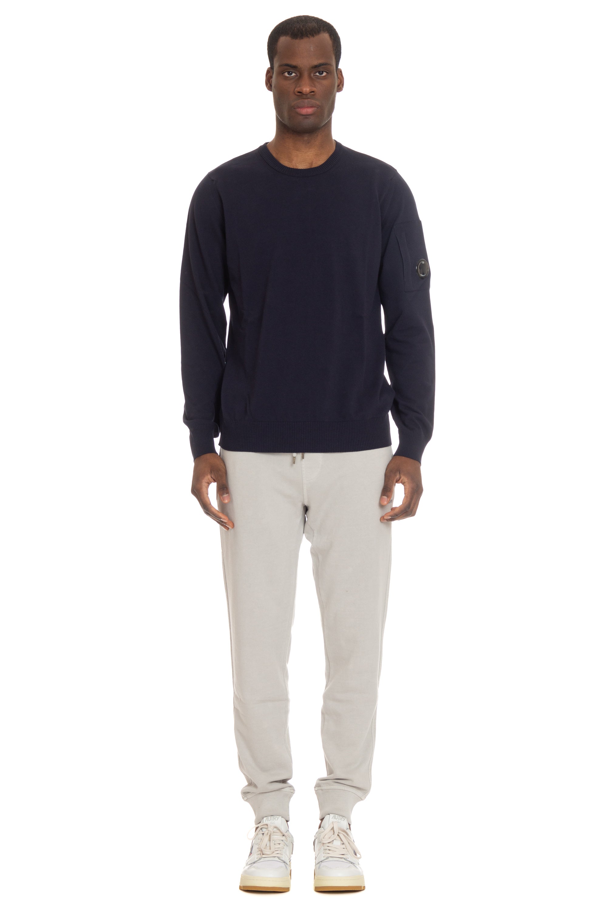 Crew-neck sweater in cotton crepe