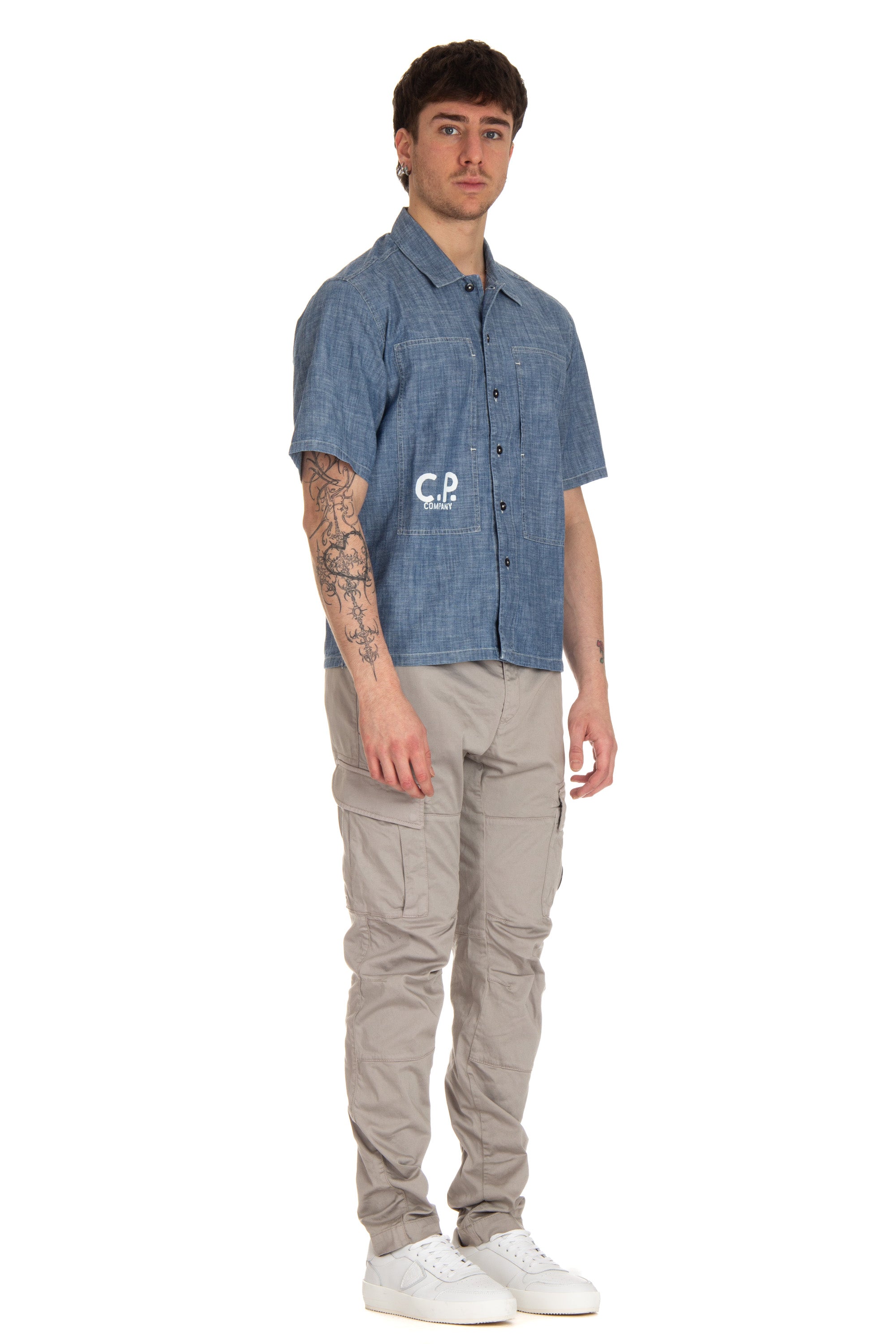 Short sleeve chambray shirt