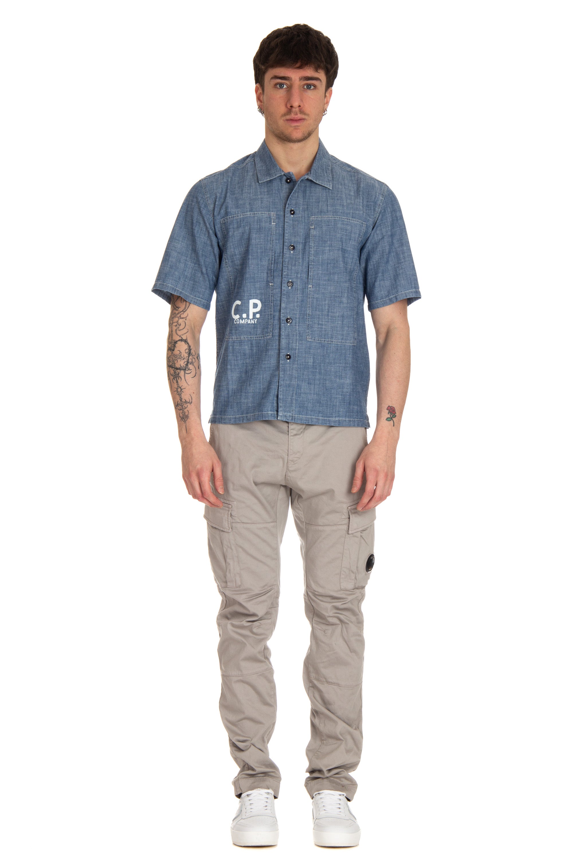 Short sleeve chambray shirt