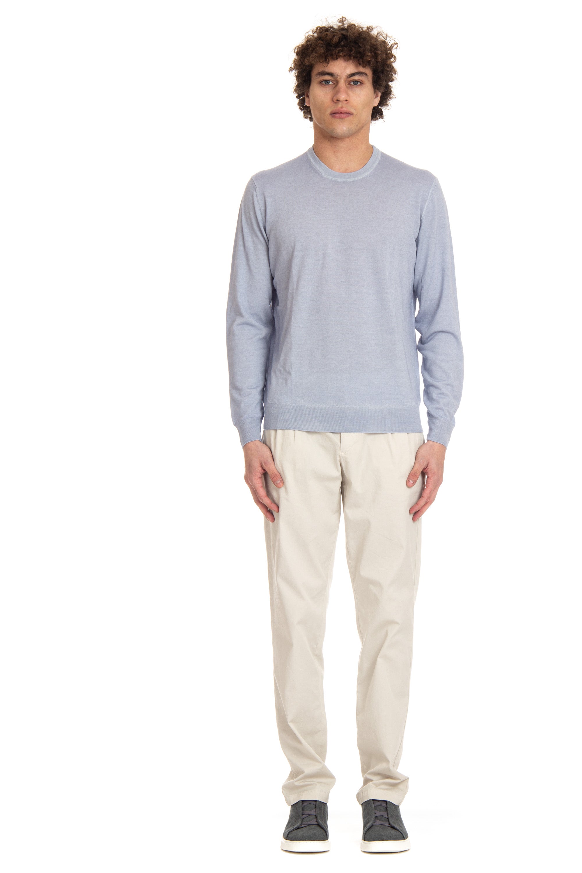 Crewneck sweater in super 140's watercolor wool