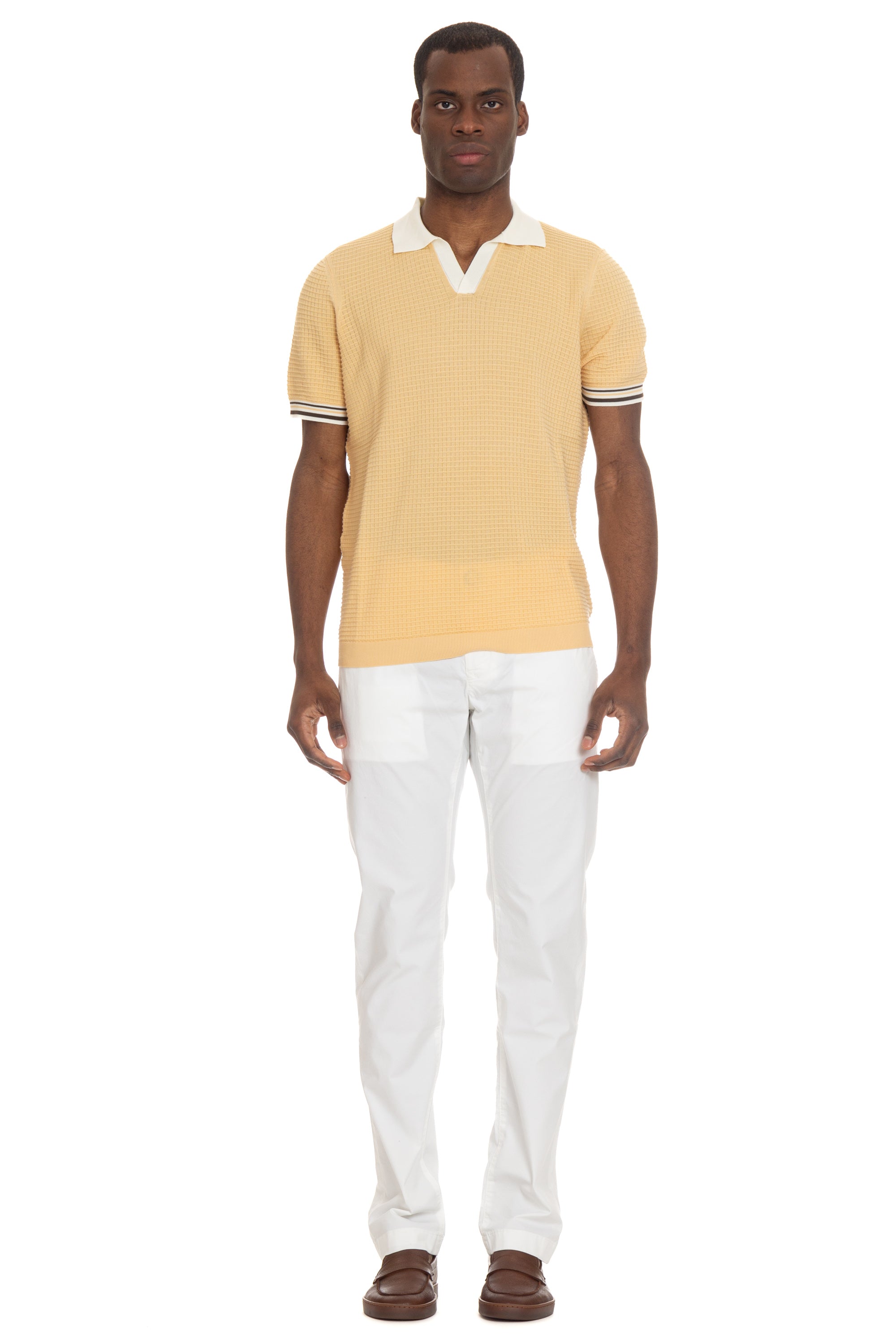 Waffle stitch cotton polo shirt