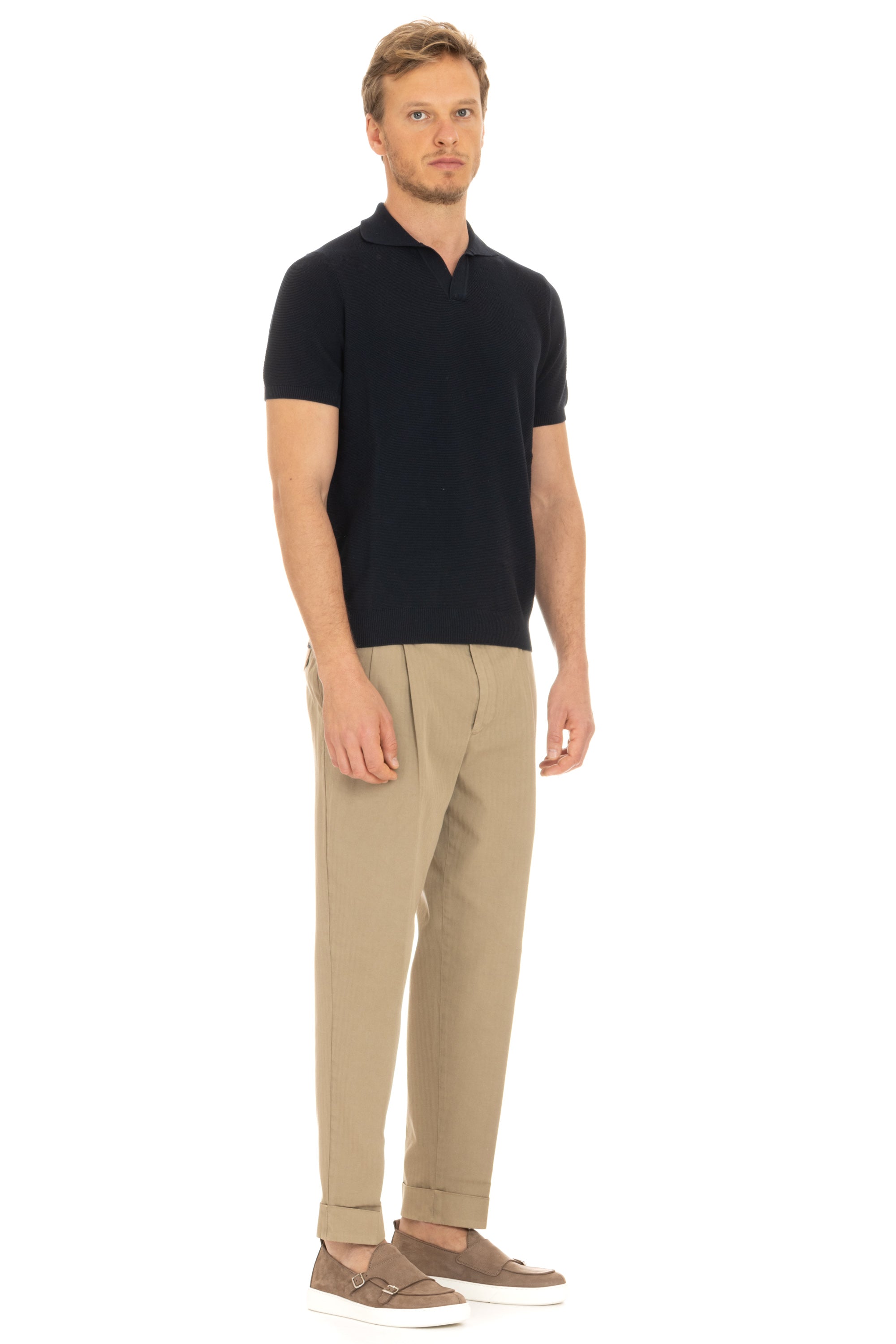 Long sleeve polo shirt in lintz stitch cotton