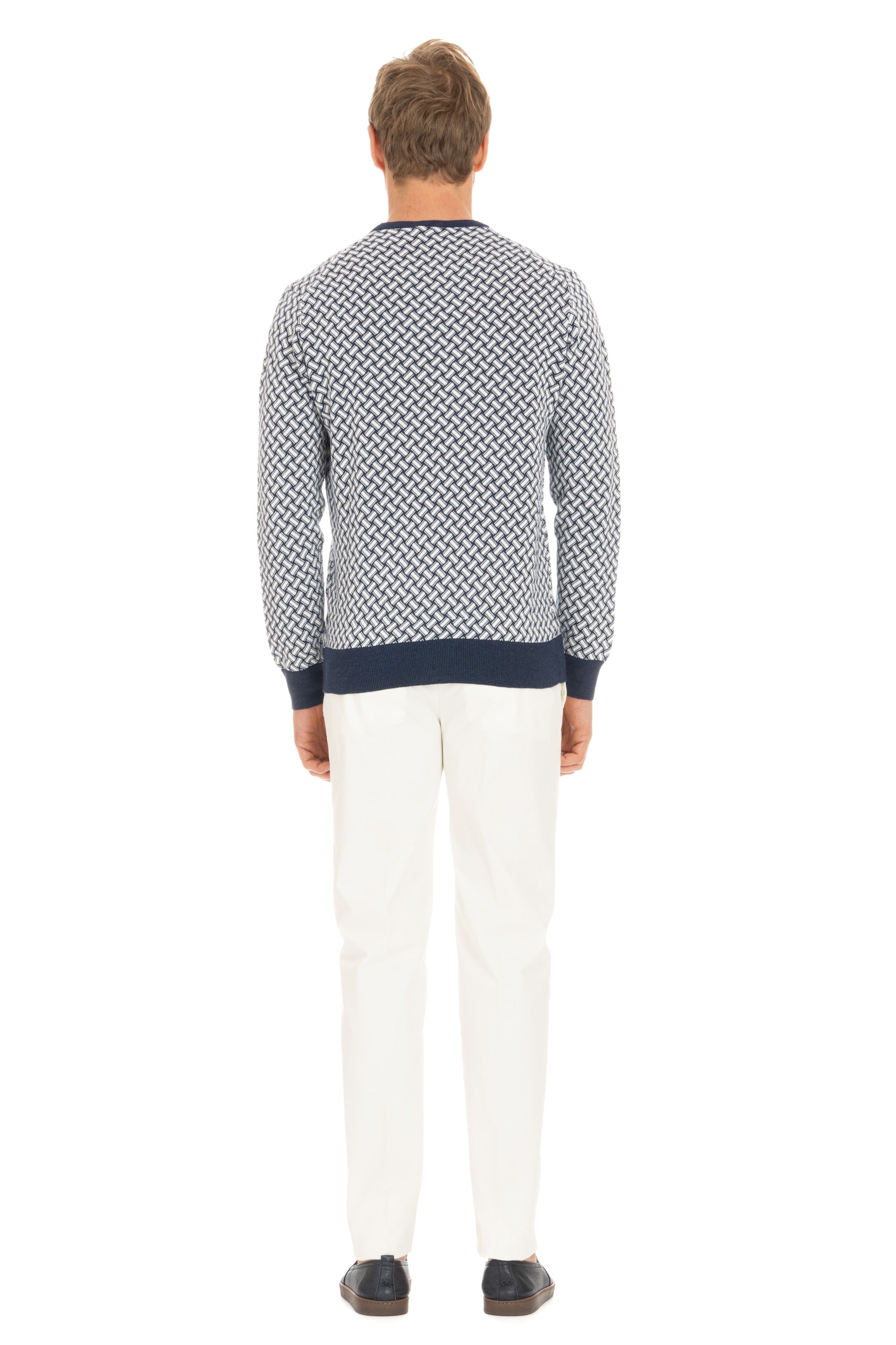 Crew-neck sweater in biscuit-patterned cotton-linen