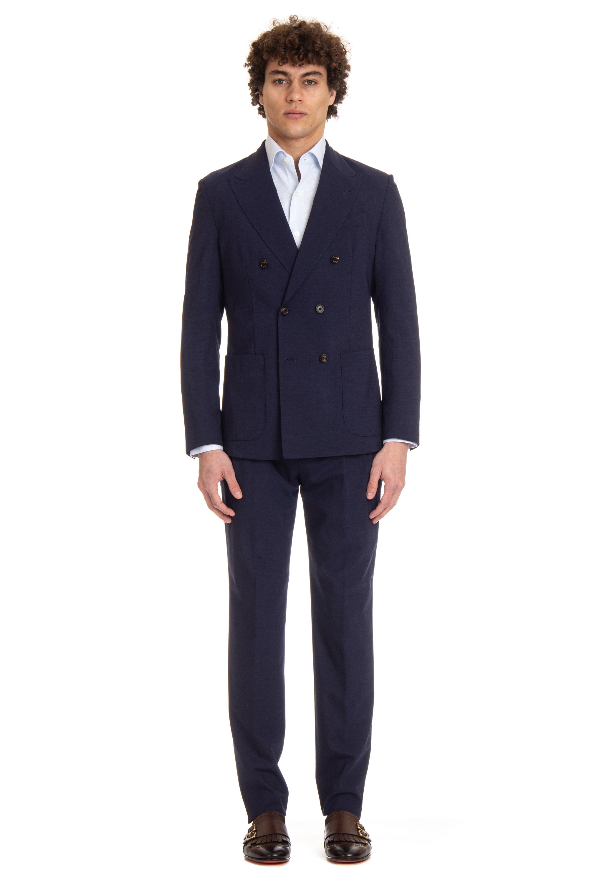 Double-breasted suit in comfort wool