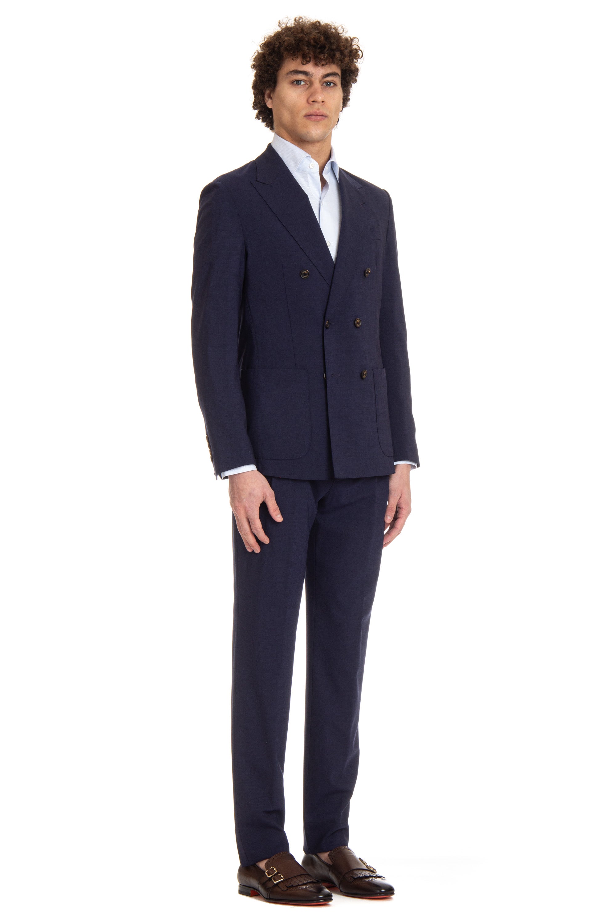 Double-breasted suit in comfort wool