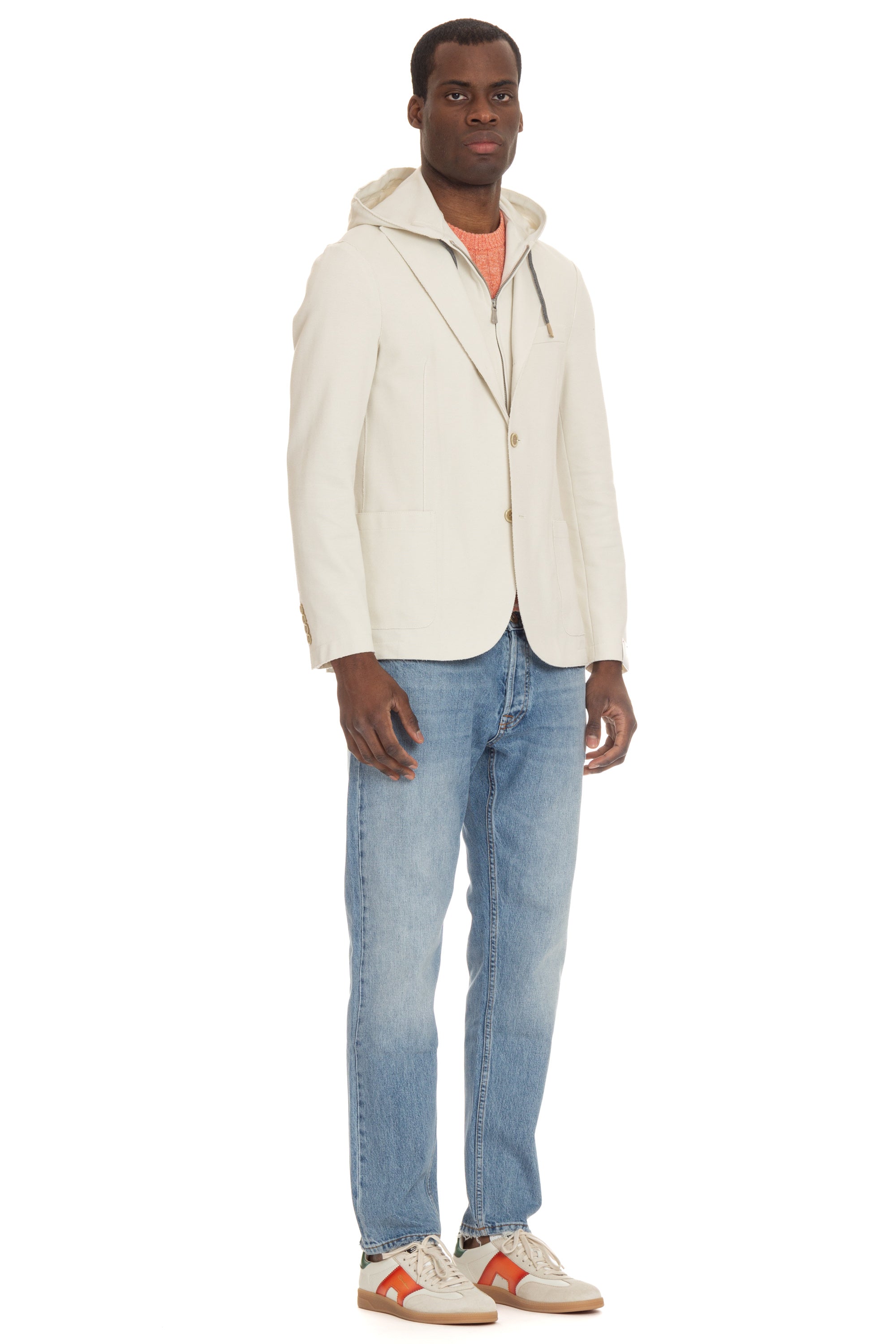 Cotton pique jacket with detachable bib