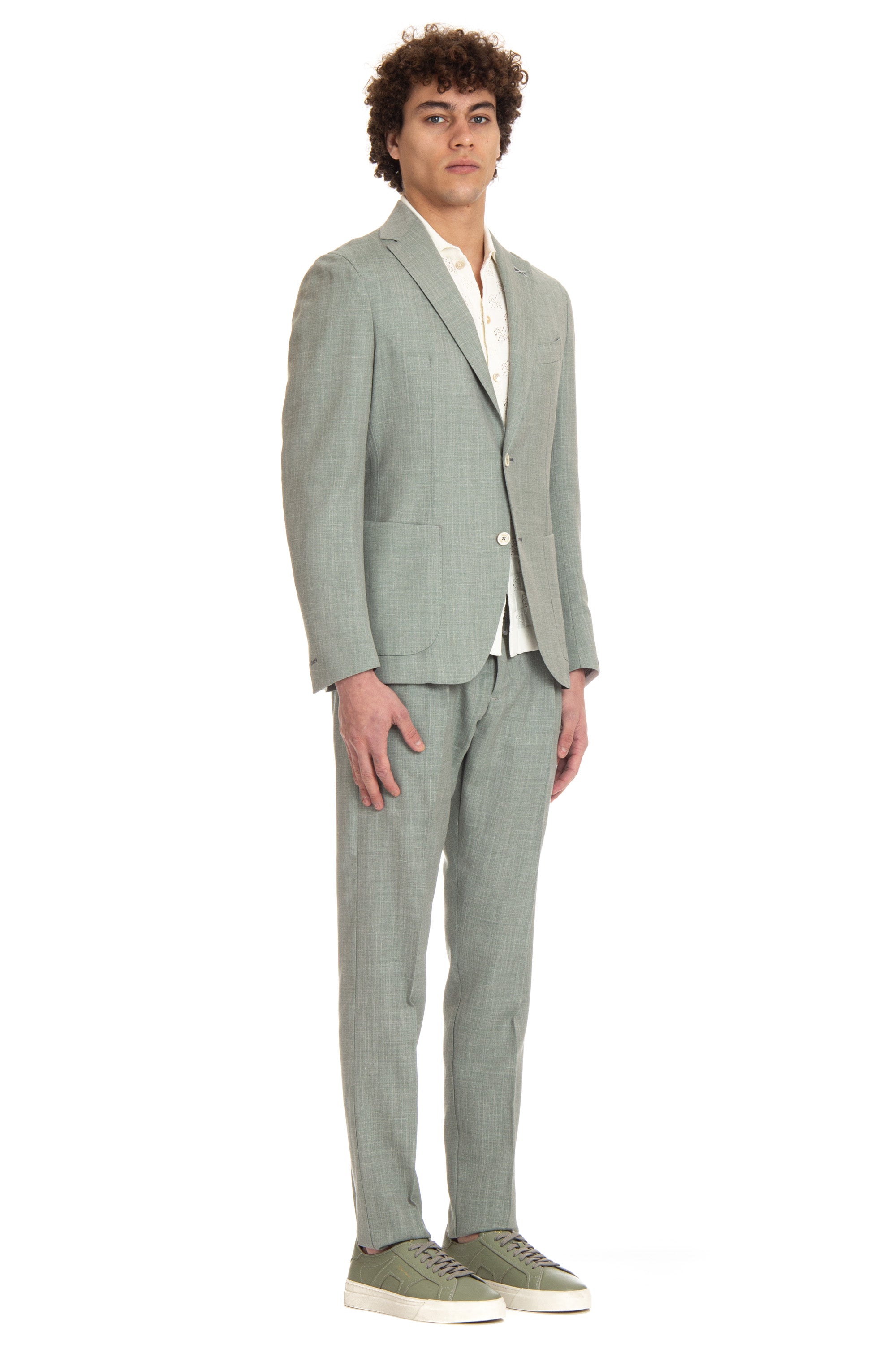 Tailored jogger suit in Loro Piana wool-linen-silk