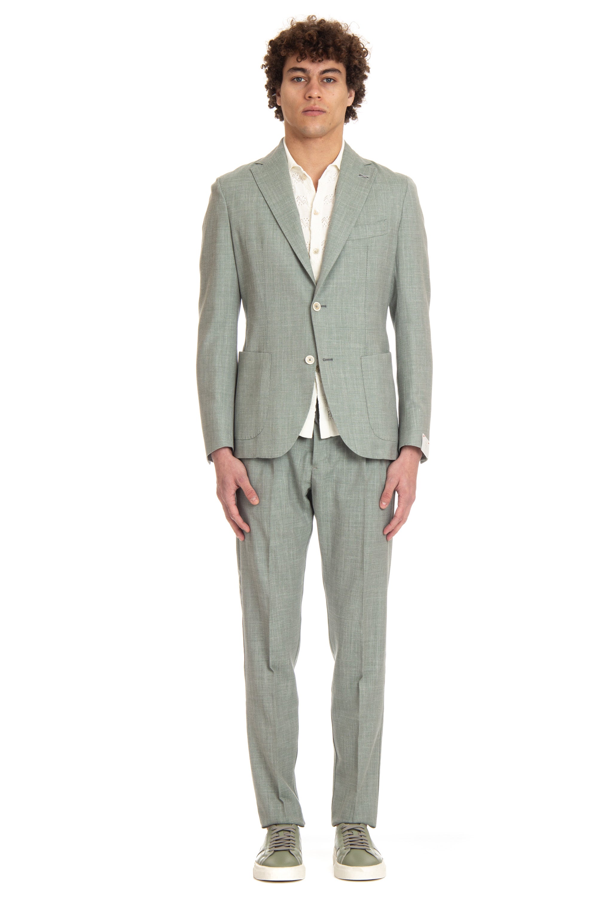 Tailored jogger suit in Loro Piana wool-linen-silk