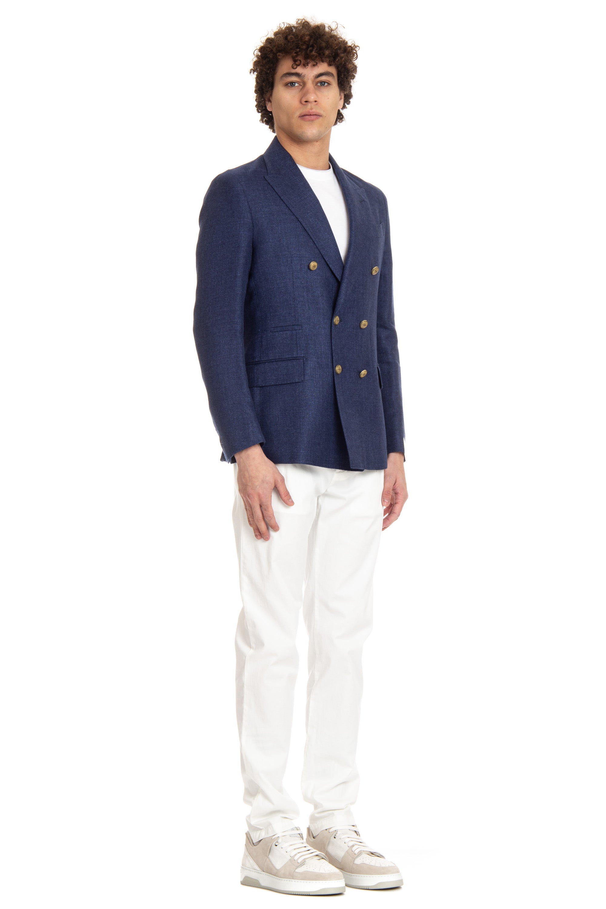 Double-breasted tailored jacket in Zegna linen-wool-silk