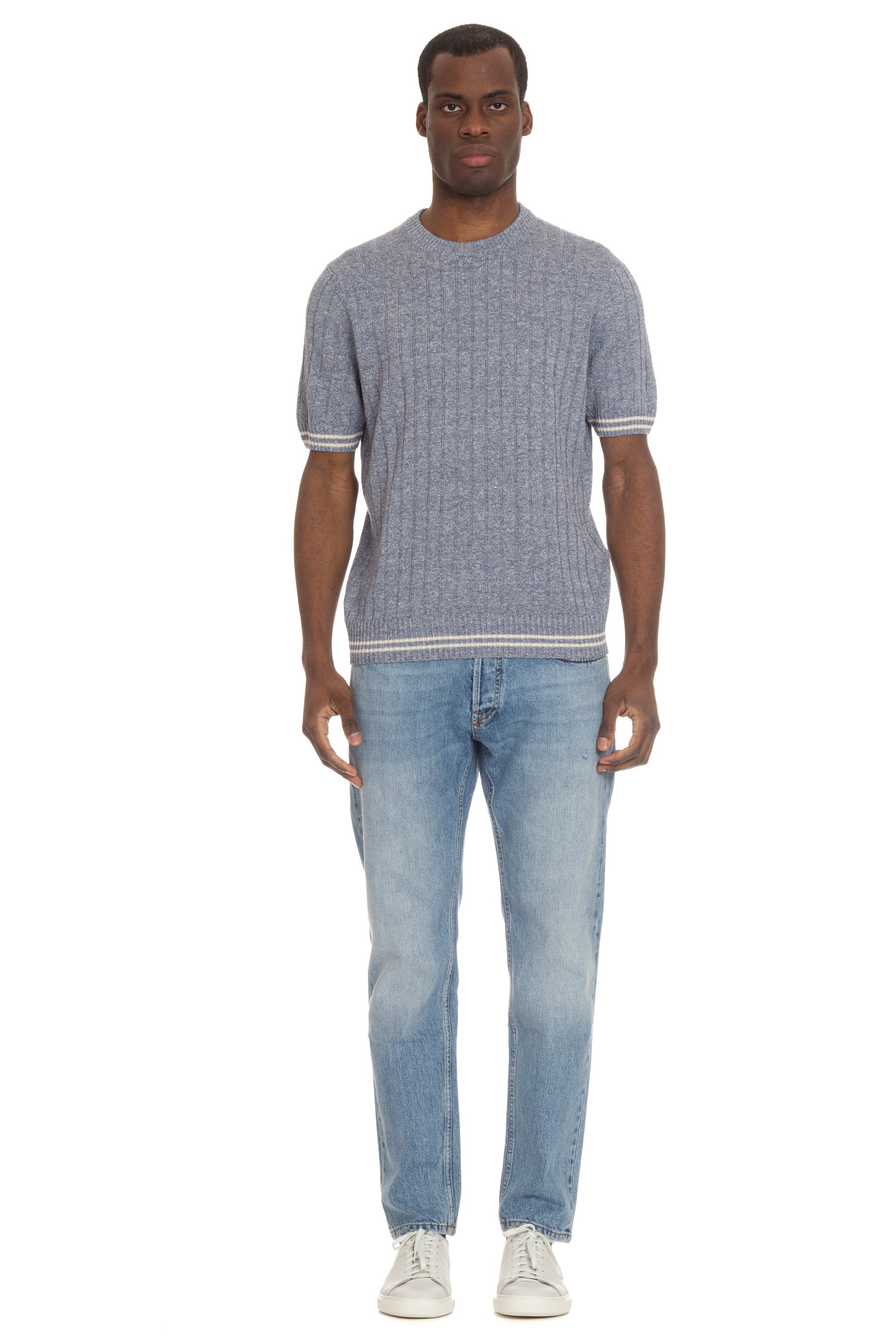 Ribbed melange linen-cotton T-shirt