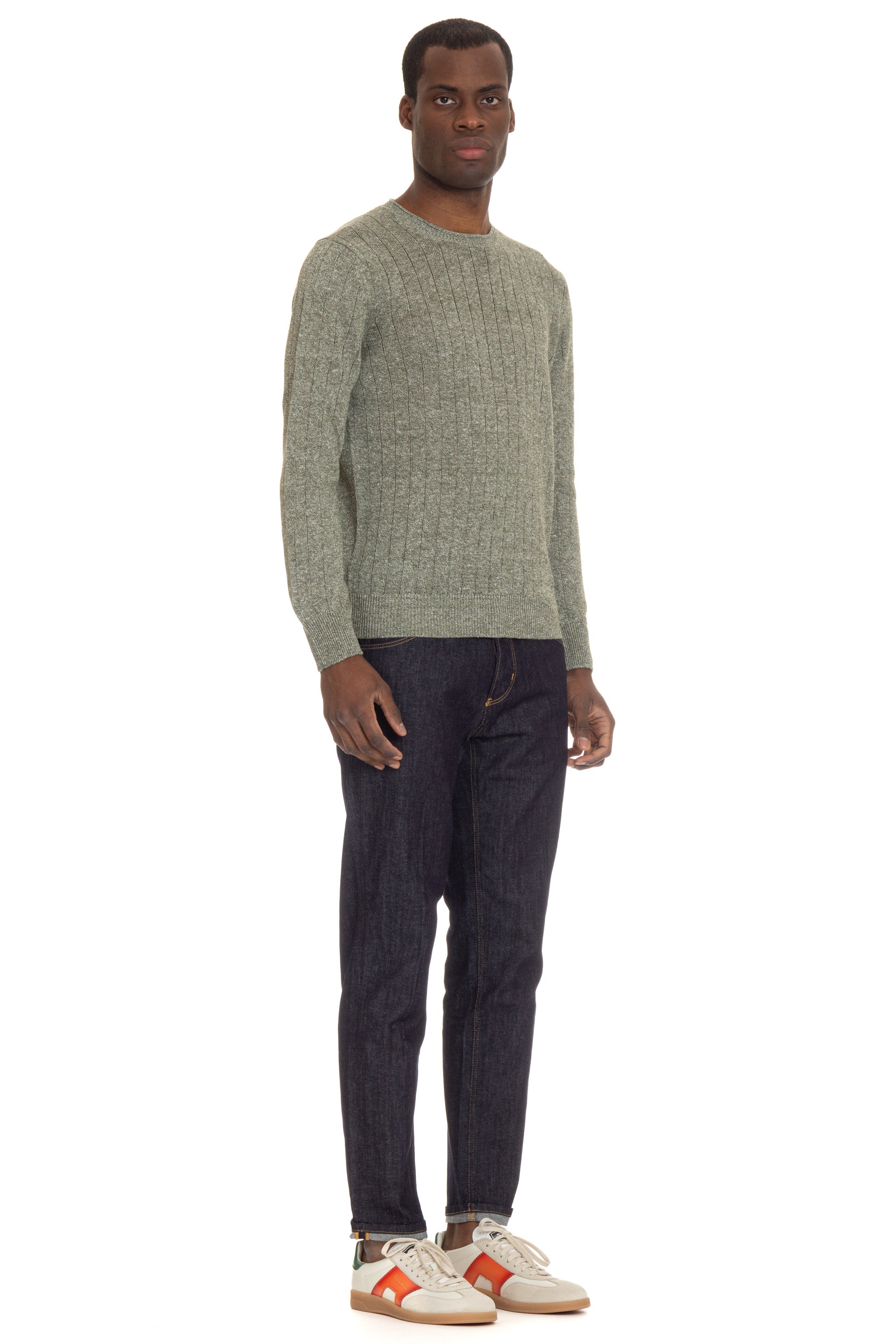 Melange linen-cotton sweater with roll