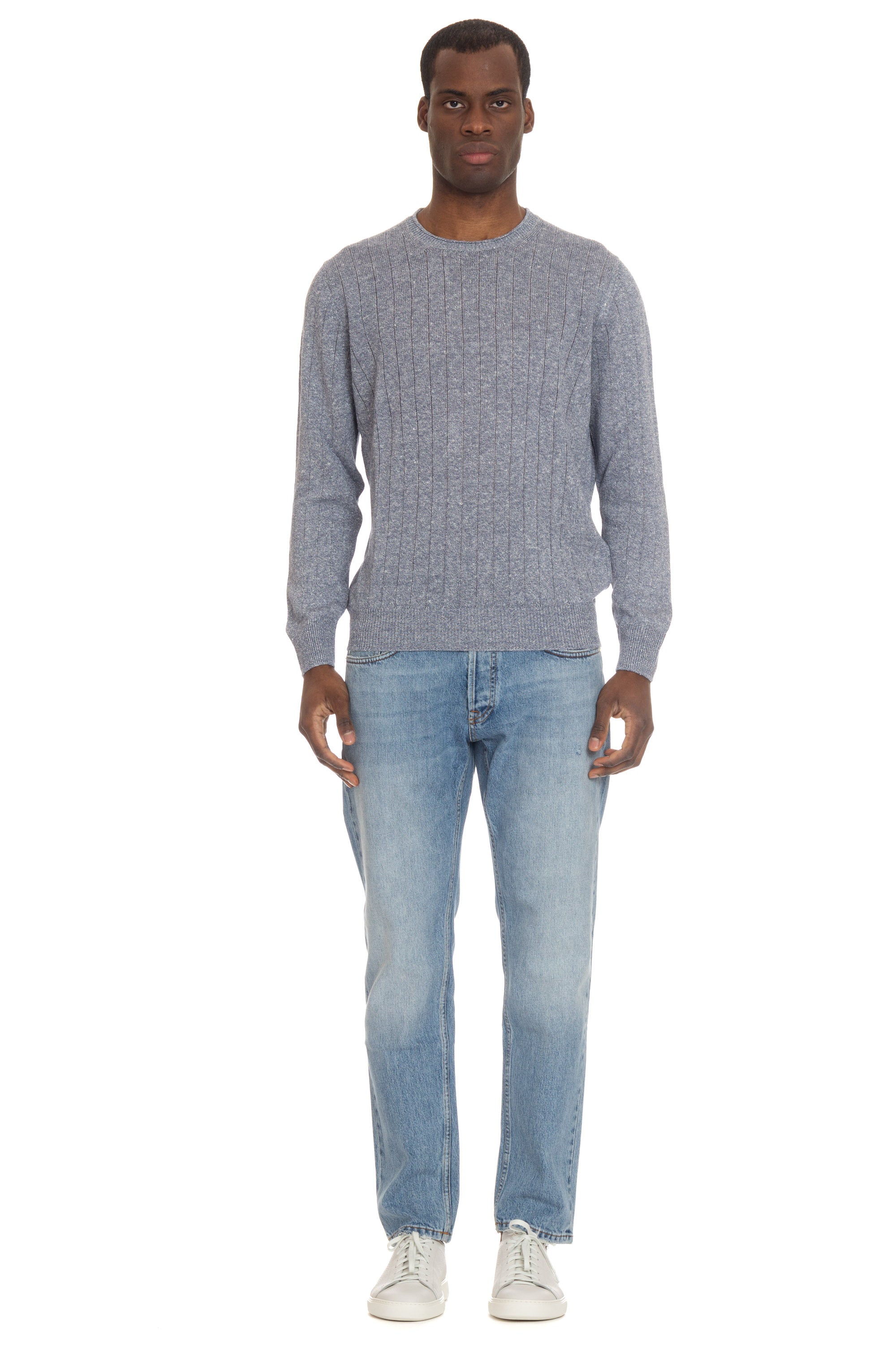 Melange linen-cotton sweater with roll