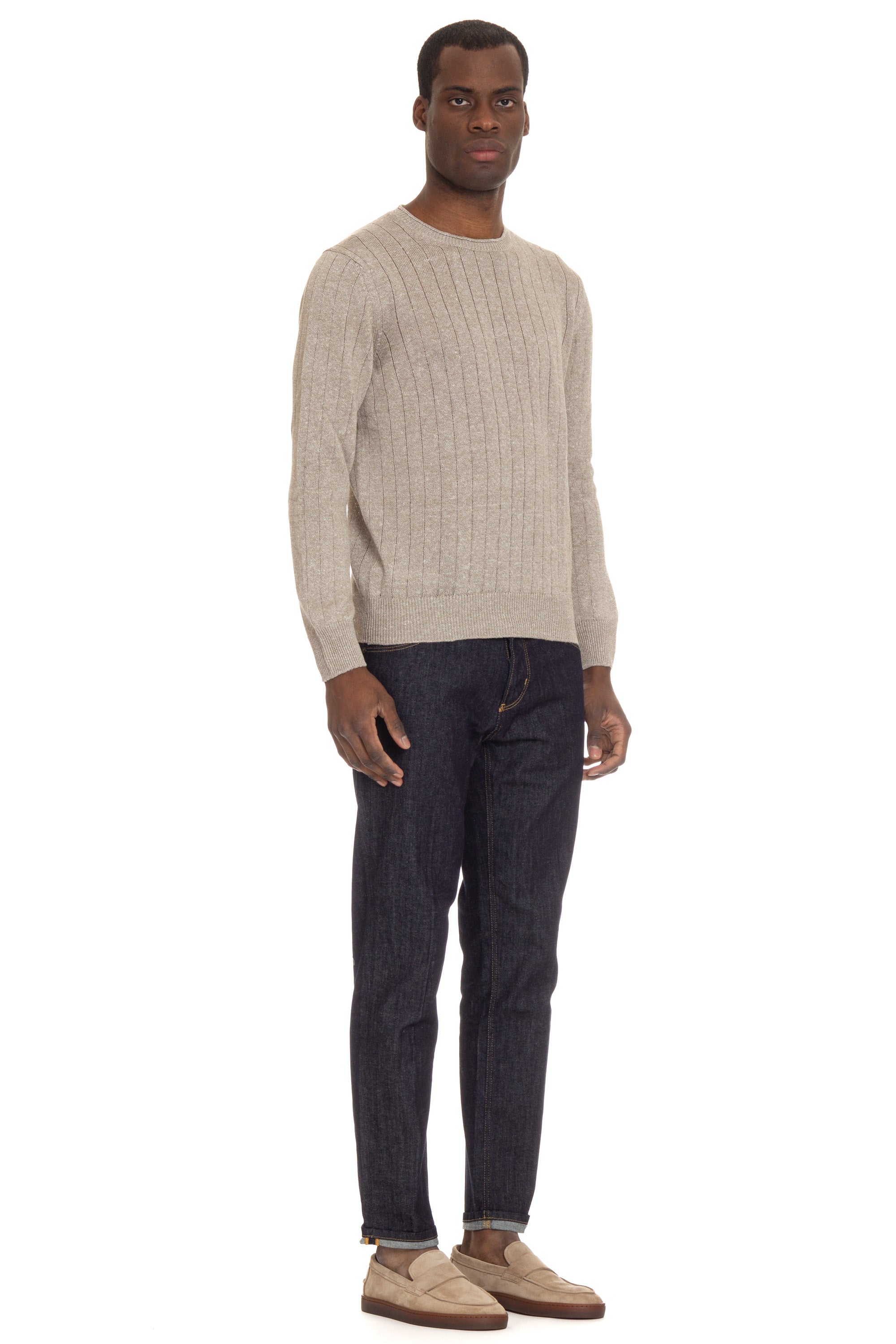 Melange linen-cotton sweater with roll