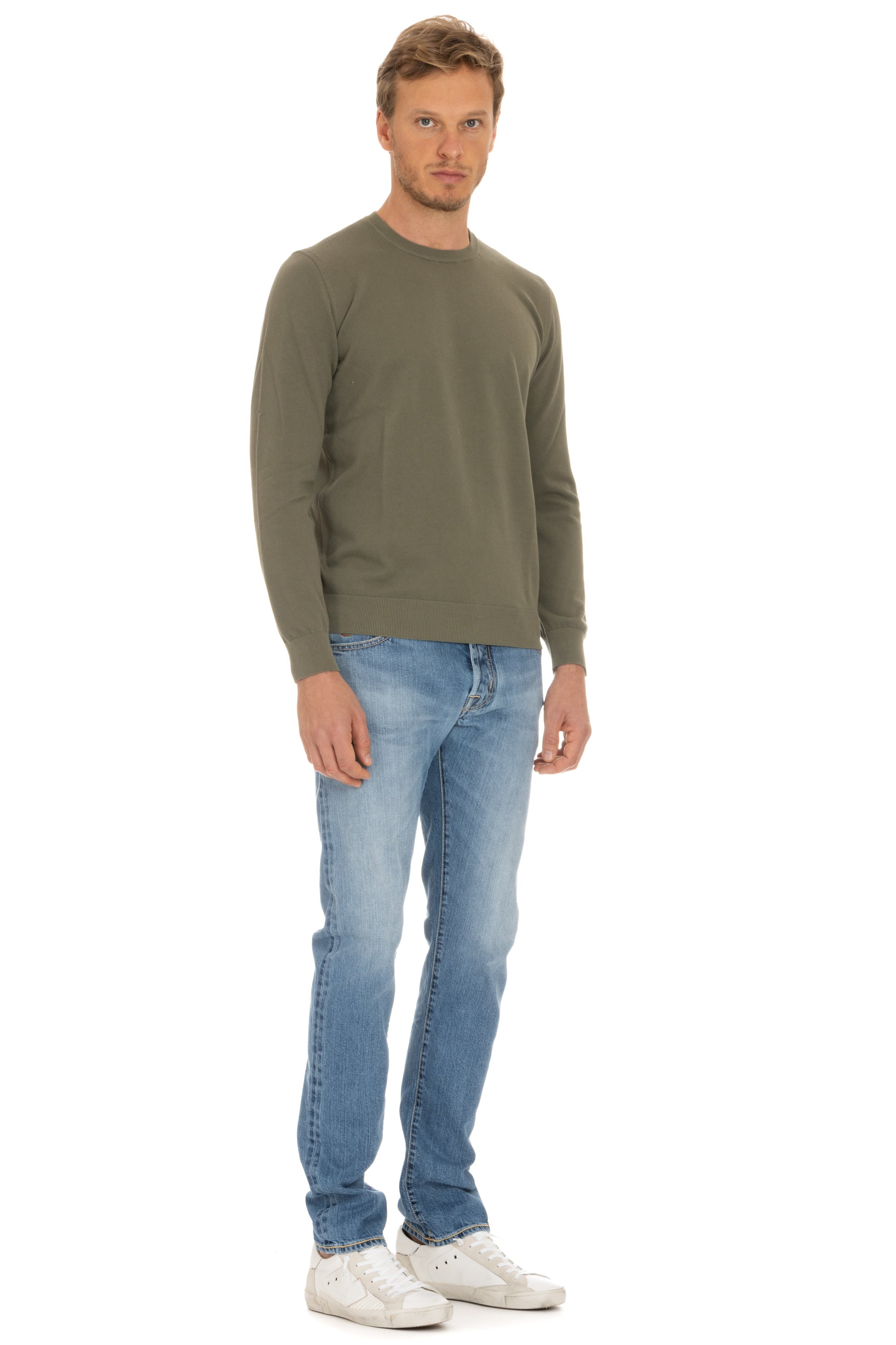 Crew-neck sweater in rice grain cotton