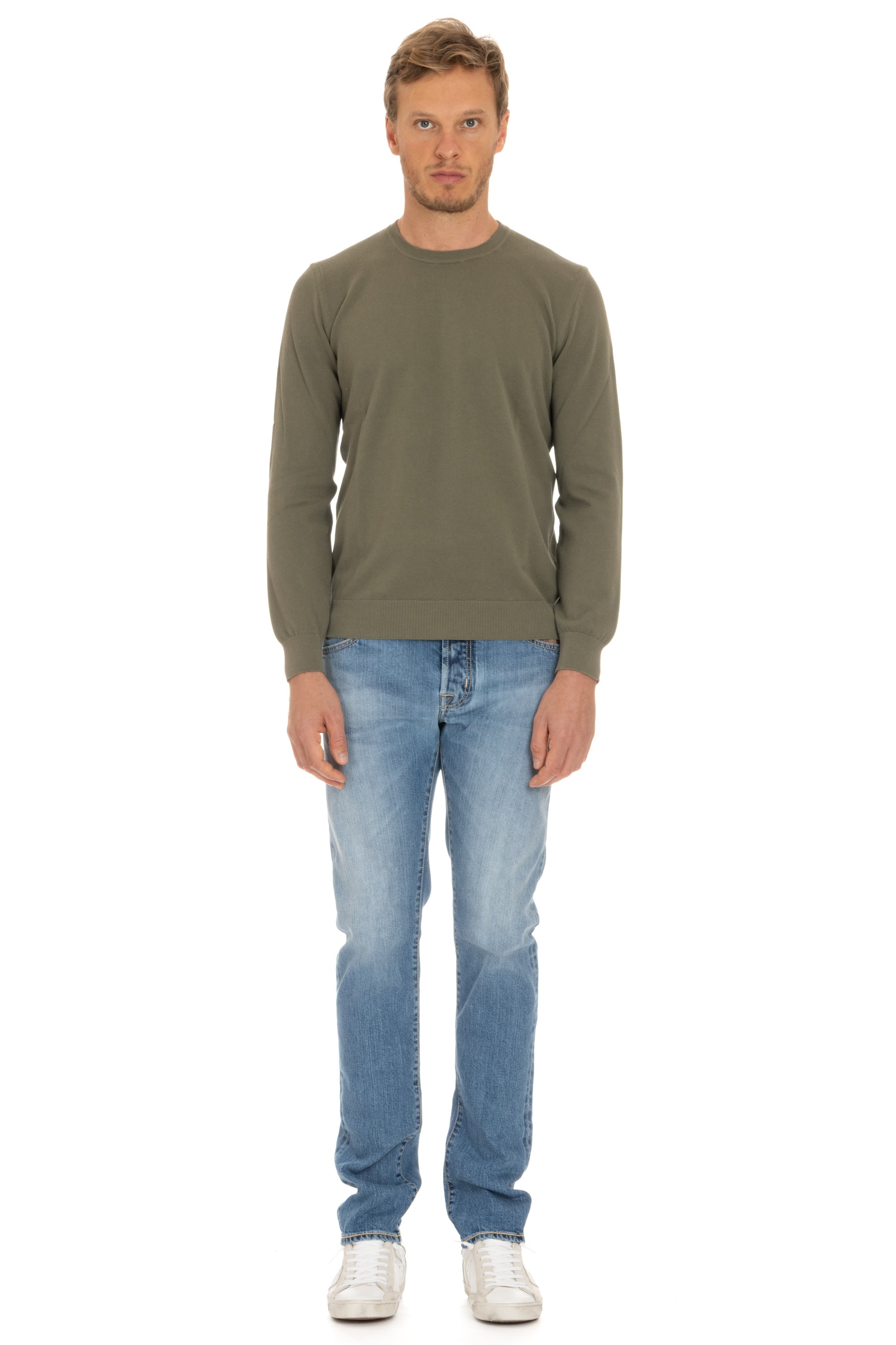 Crew-neck sweater in rice grain cotton