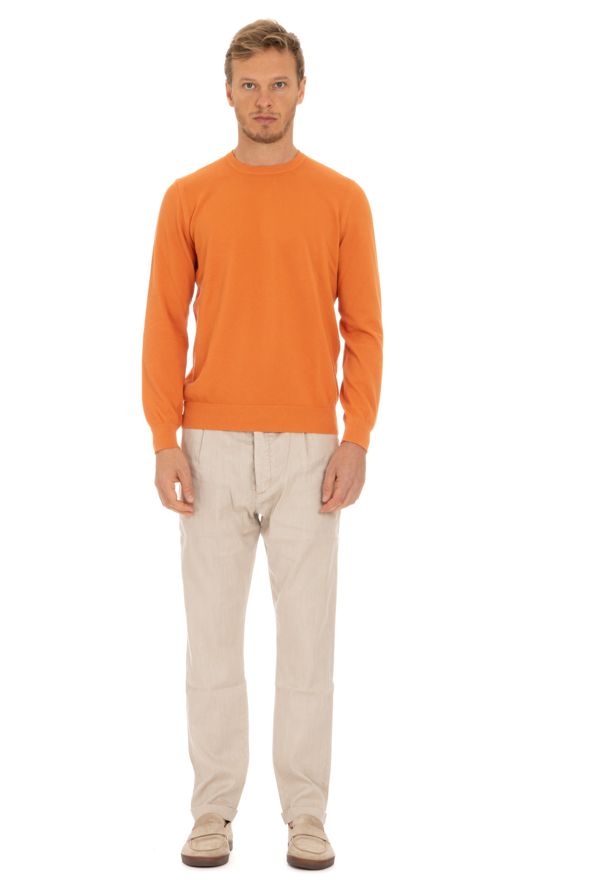 Crew-neck sweater in rice grain cotton