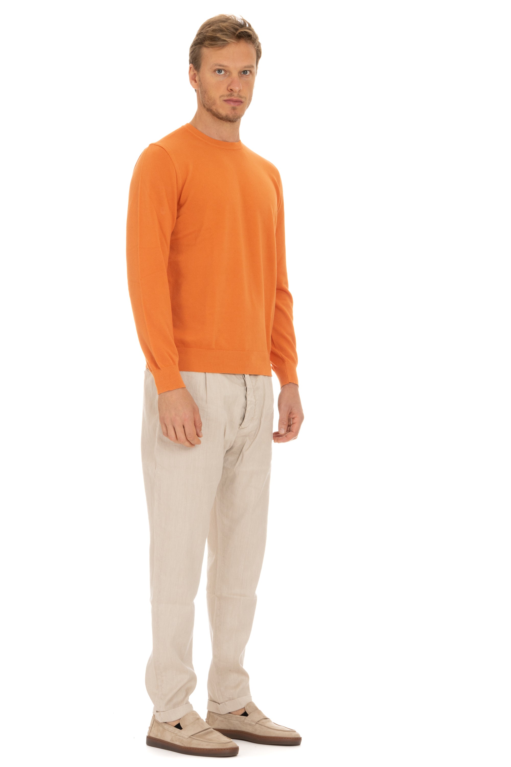 Crew-neck sweater in rice grain cotton