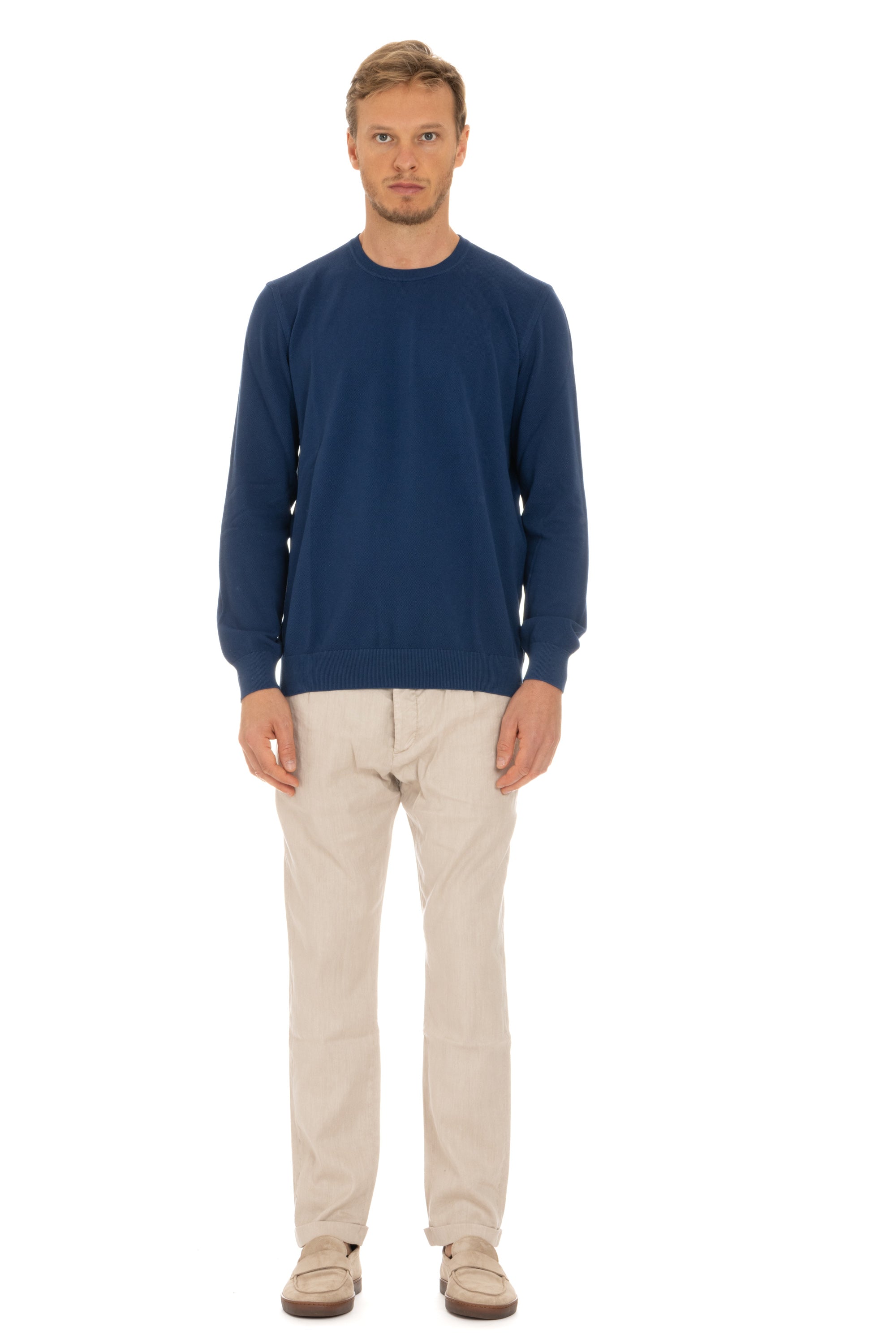 Crew-neck sweater in rice grain cotton