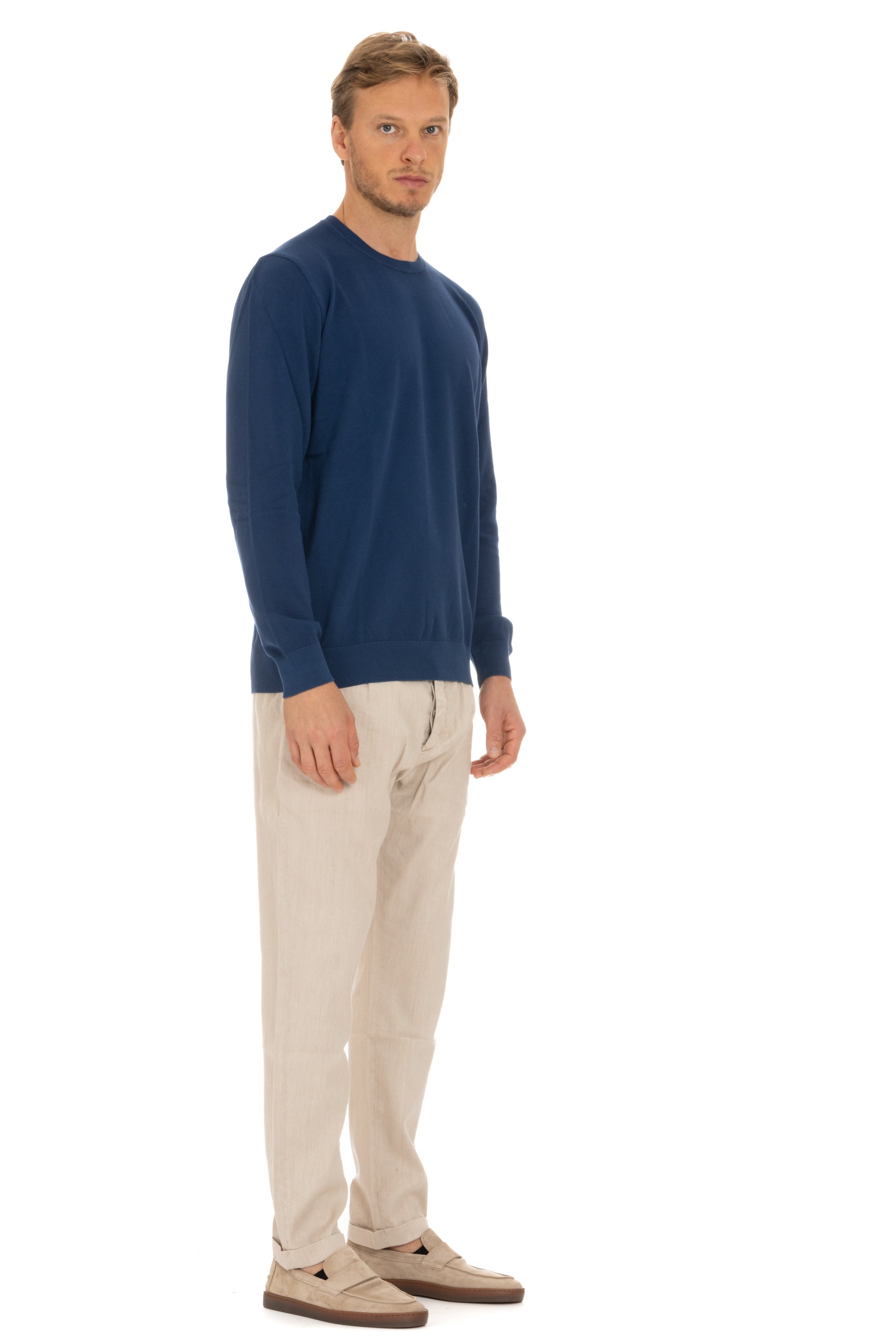 Crew-neck sweater in rice grain cotton