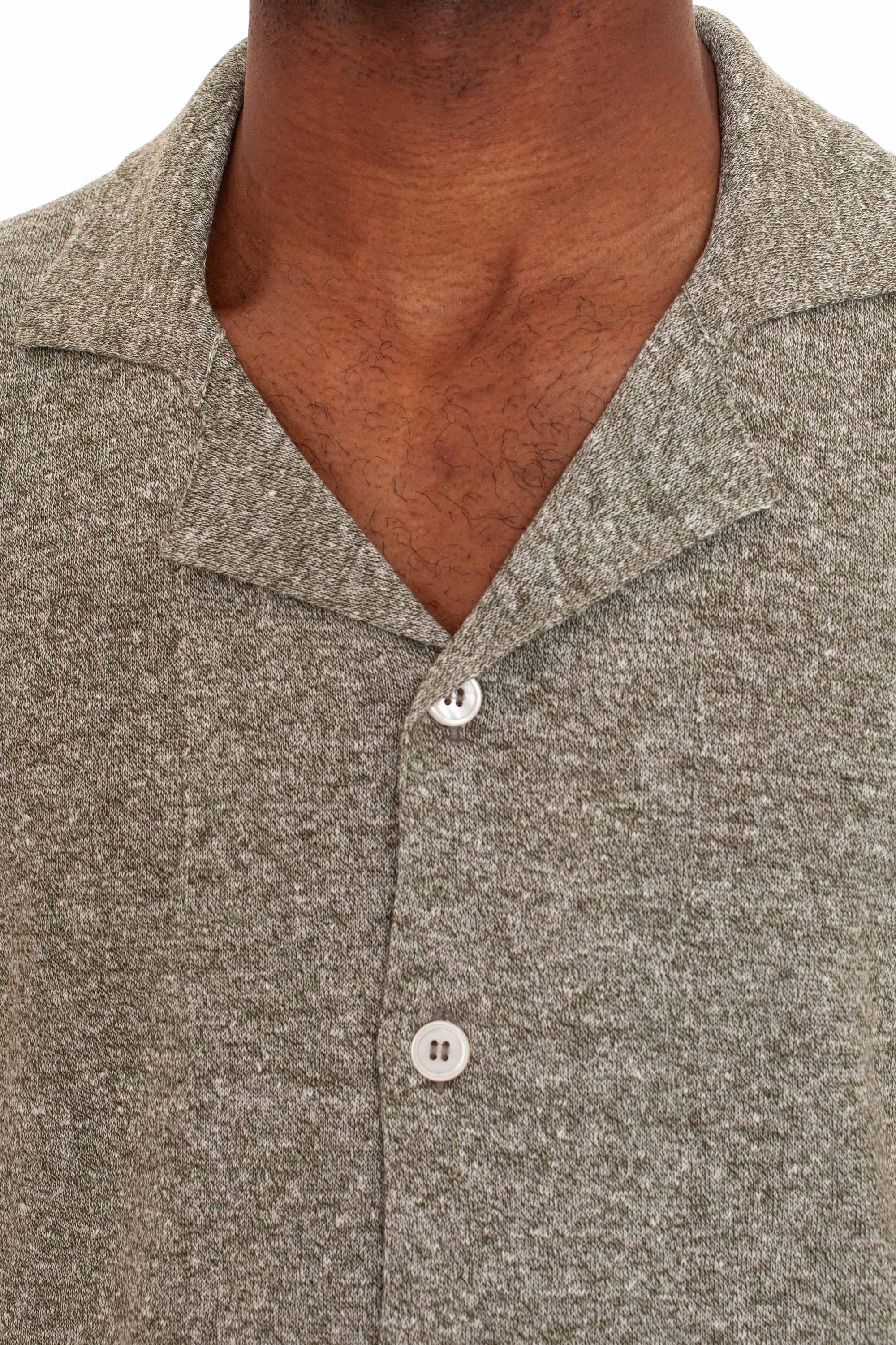 Half-sleeved knitted shirt in linen-cotton