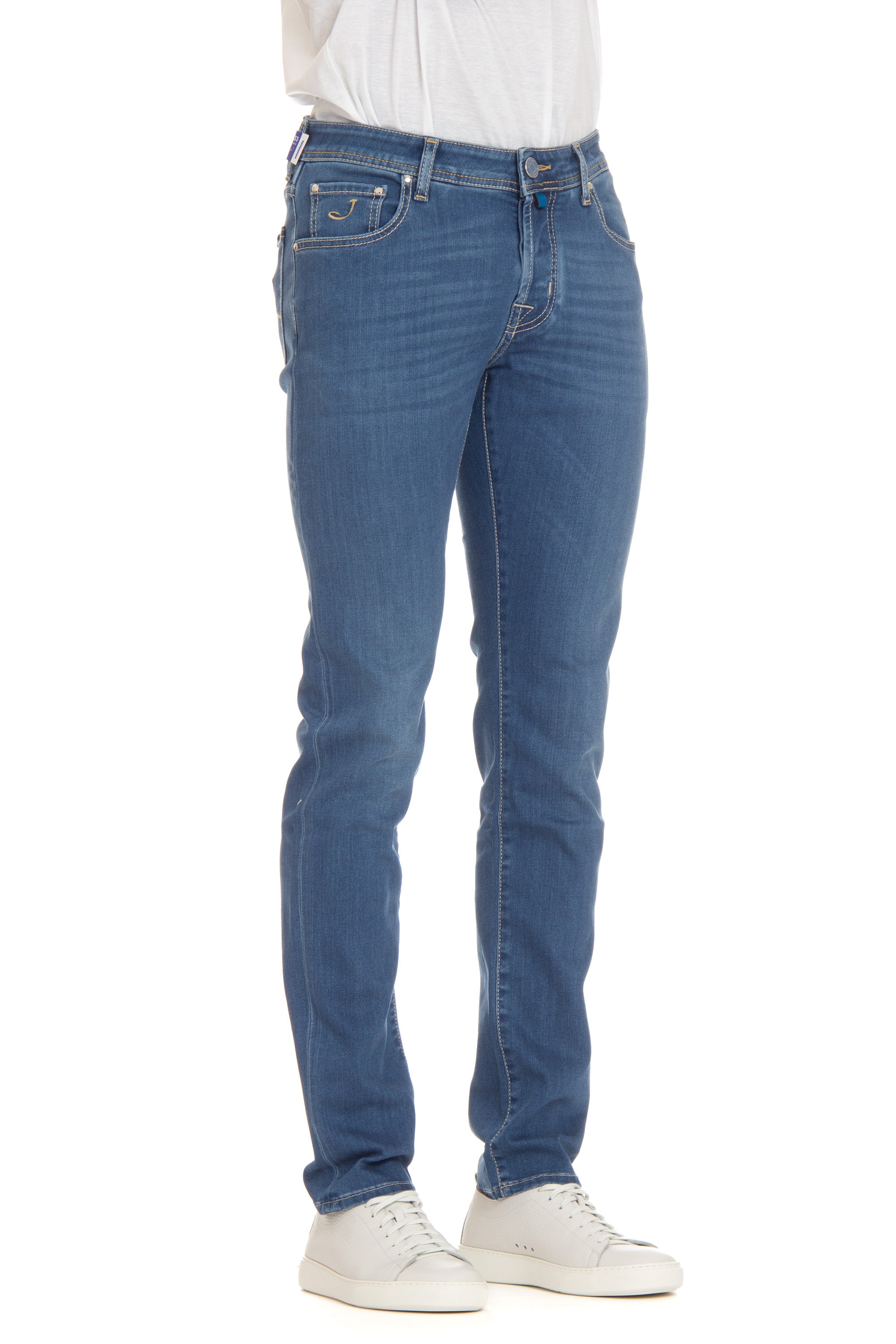 Jeans aus Baumwoll-Viskose mit hellblauem Label und Nick Slim-Fit-Ponyhaar