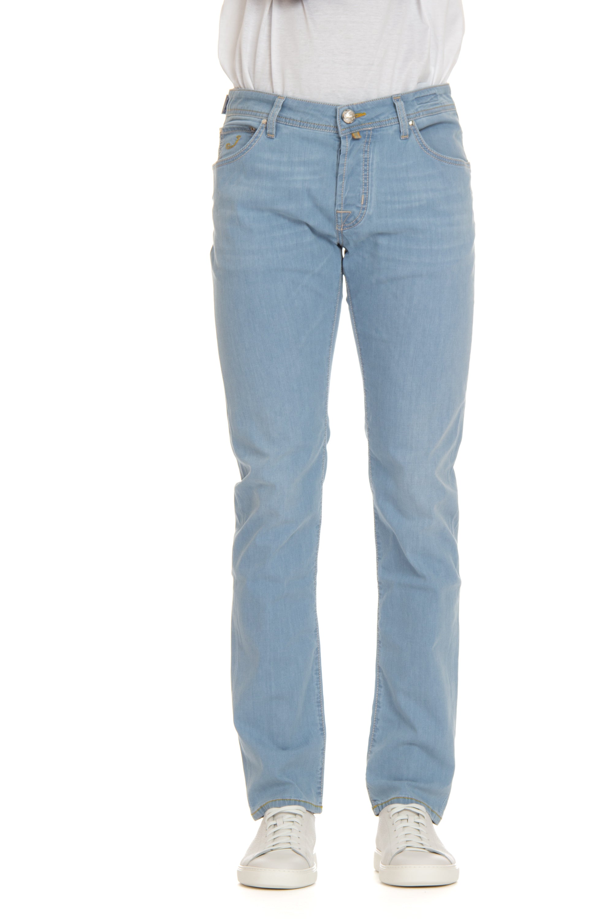 Nick Slim-Fit-Jeans aus Baumwoll-Viskose mit gelbem Label