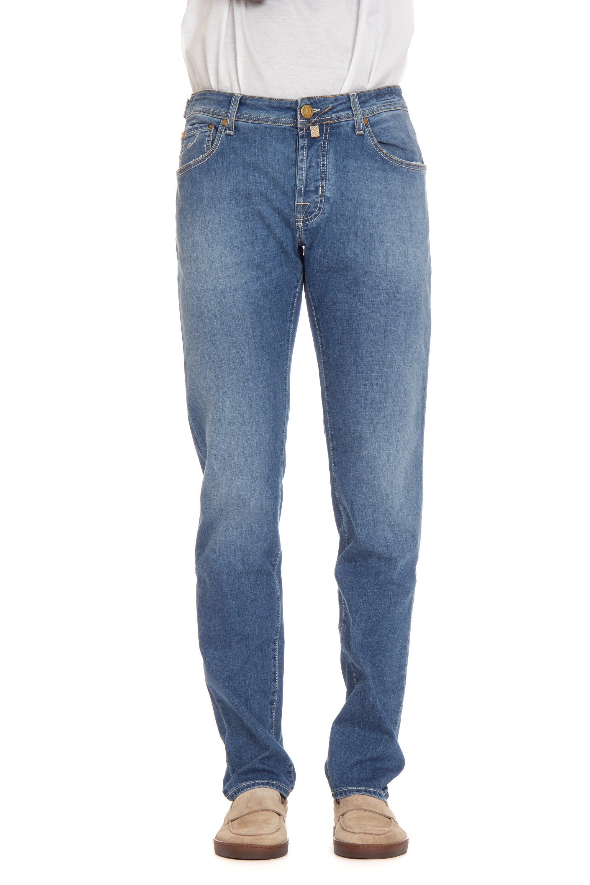 Baumwoll-Leinen-Jeans mit Nick Slim Fit-Stoffetikett