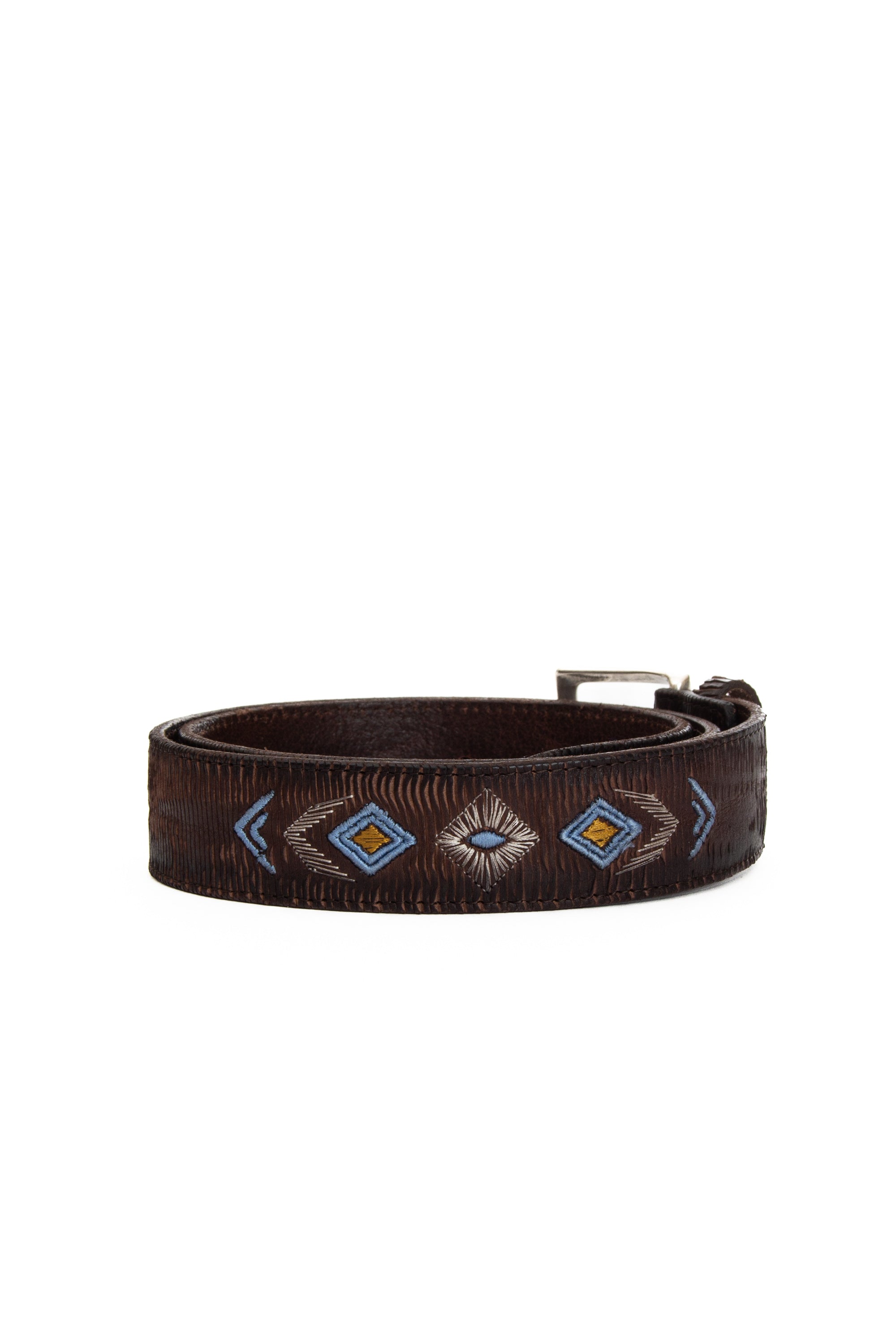 Lamellar leather belt with embroidery