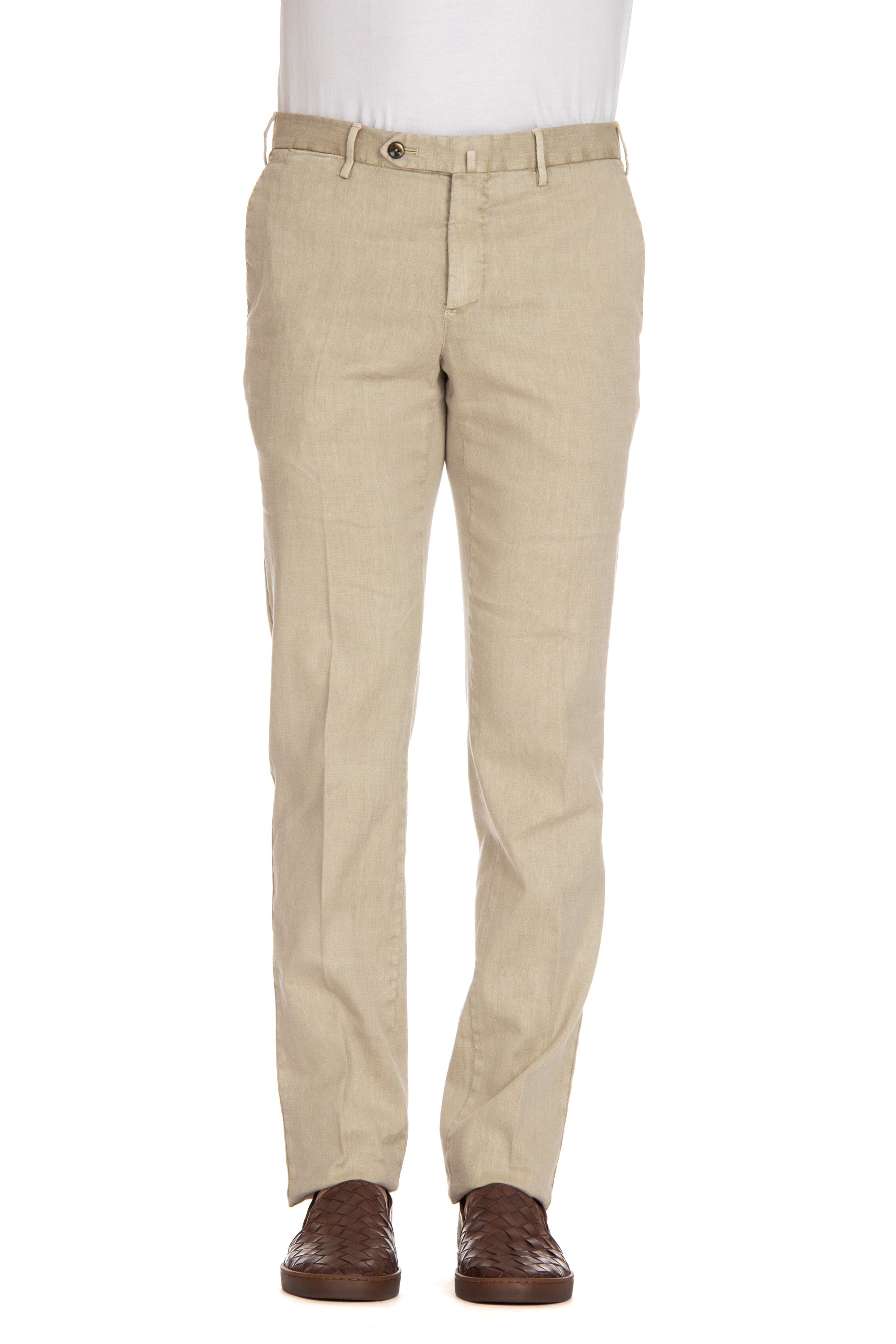 Slim fit linen-cotton trousers