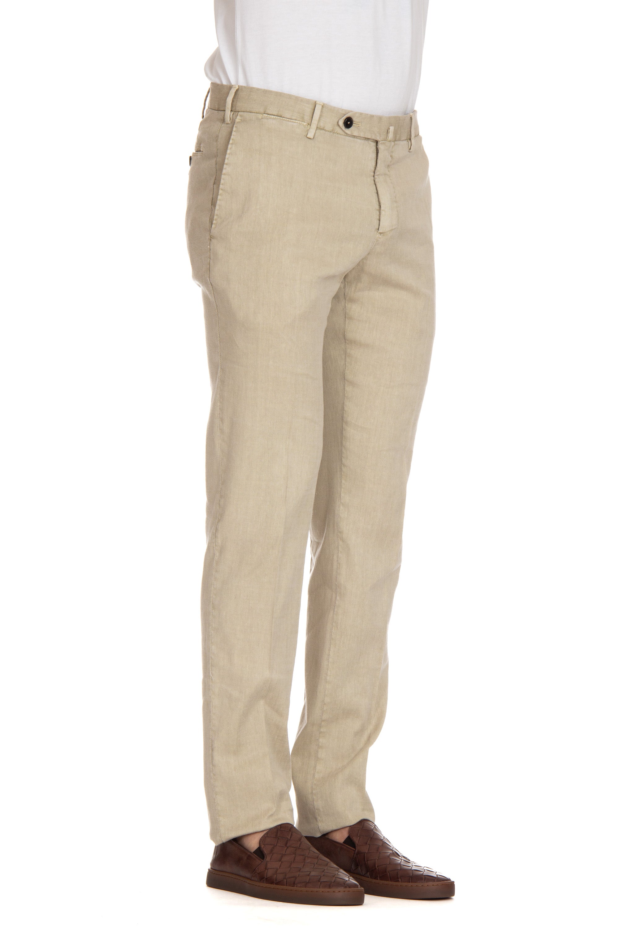 Slim fit linen-cotton trousers