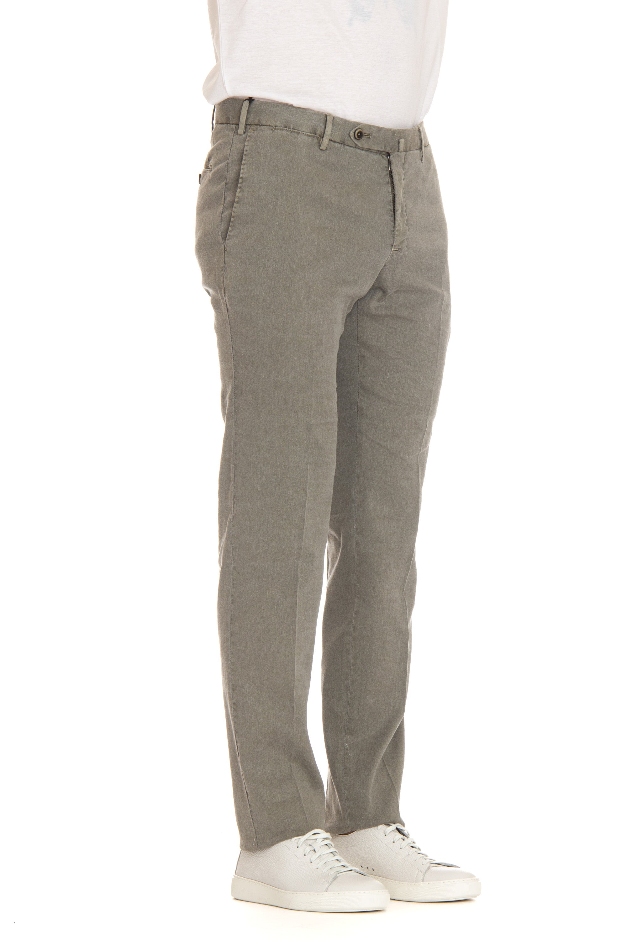 Slim fit linen-cotton trousers