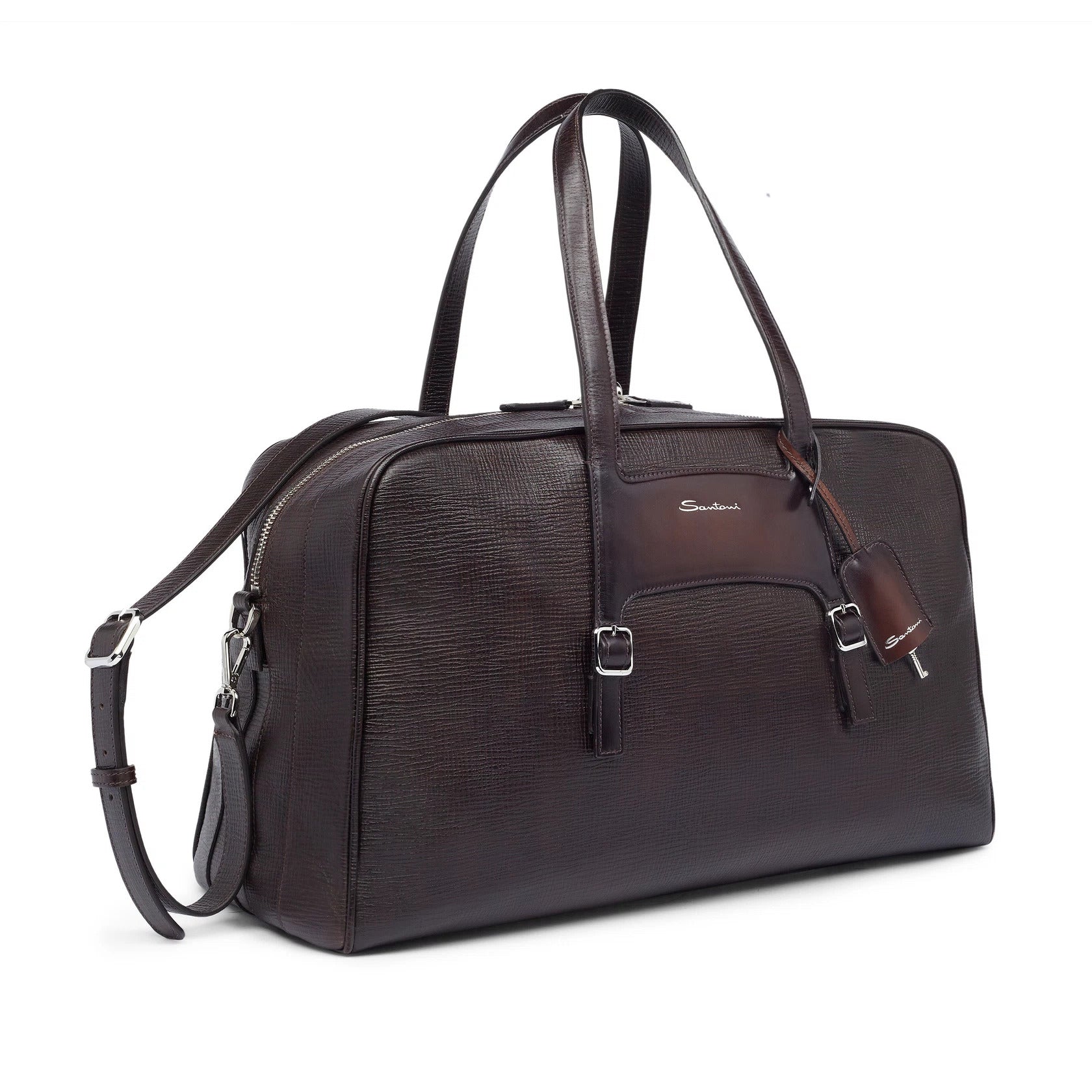Printed leather travel bag