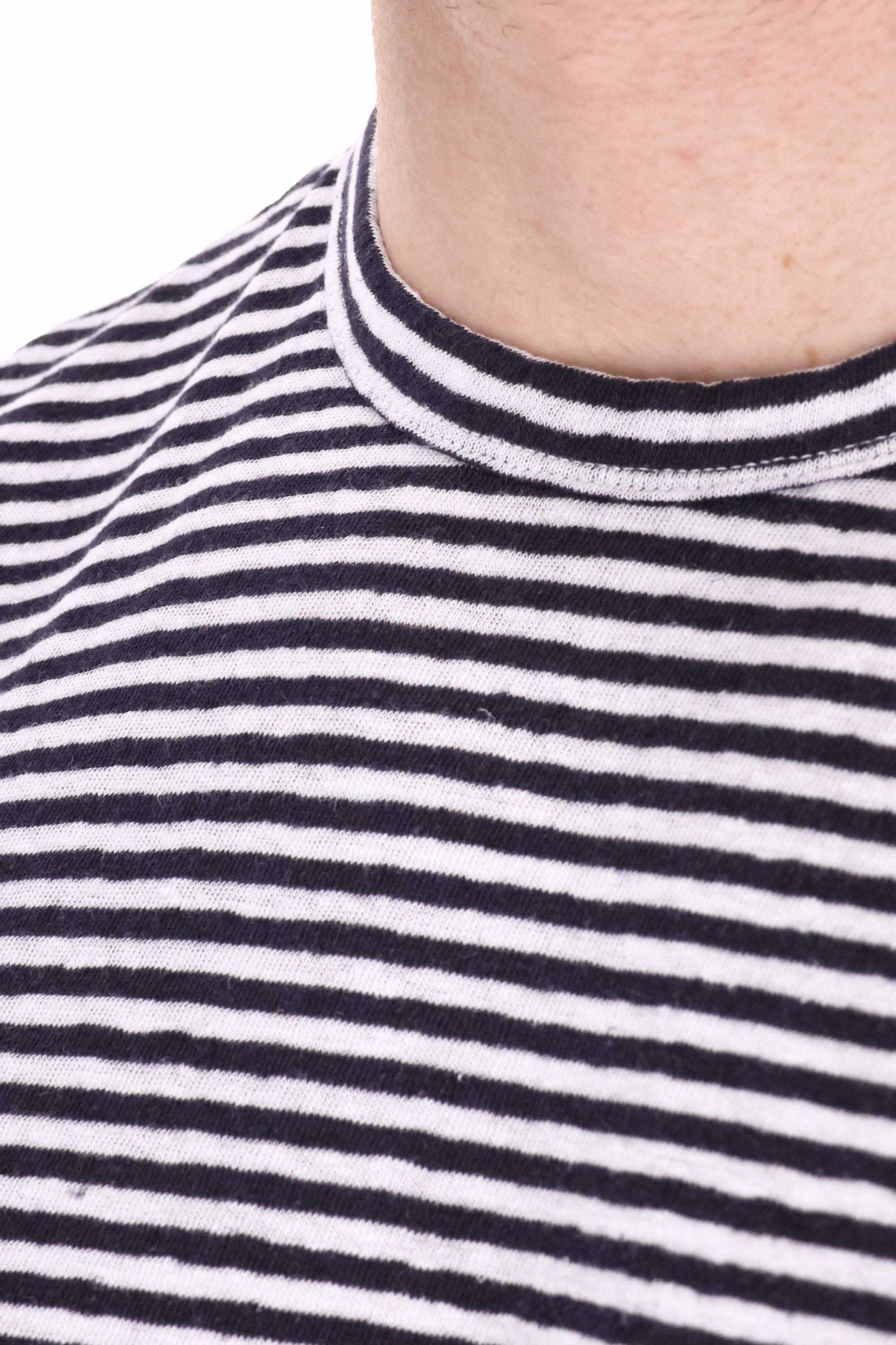 Officine Générale T-shirt a righe orizzontali in cotone-lino MTEE226 NAVY/WHITE 