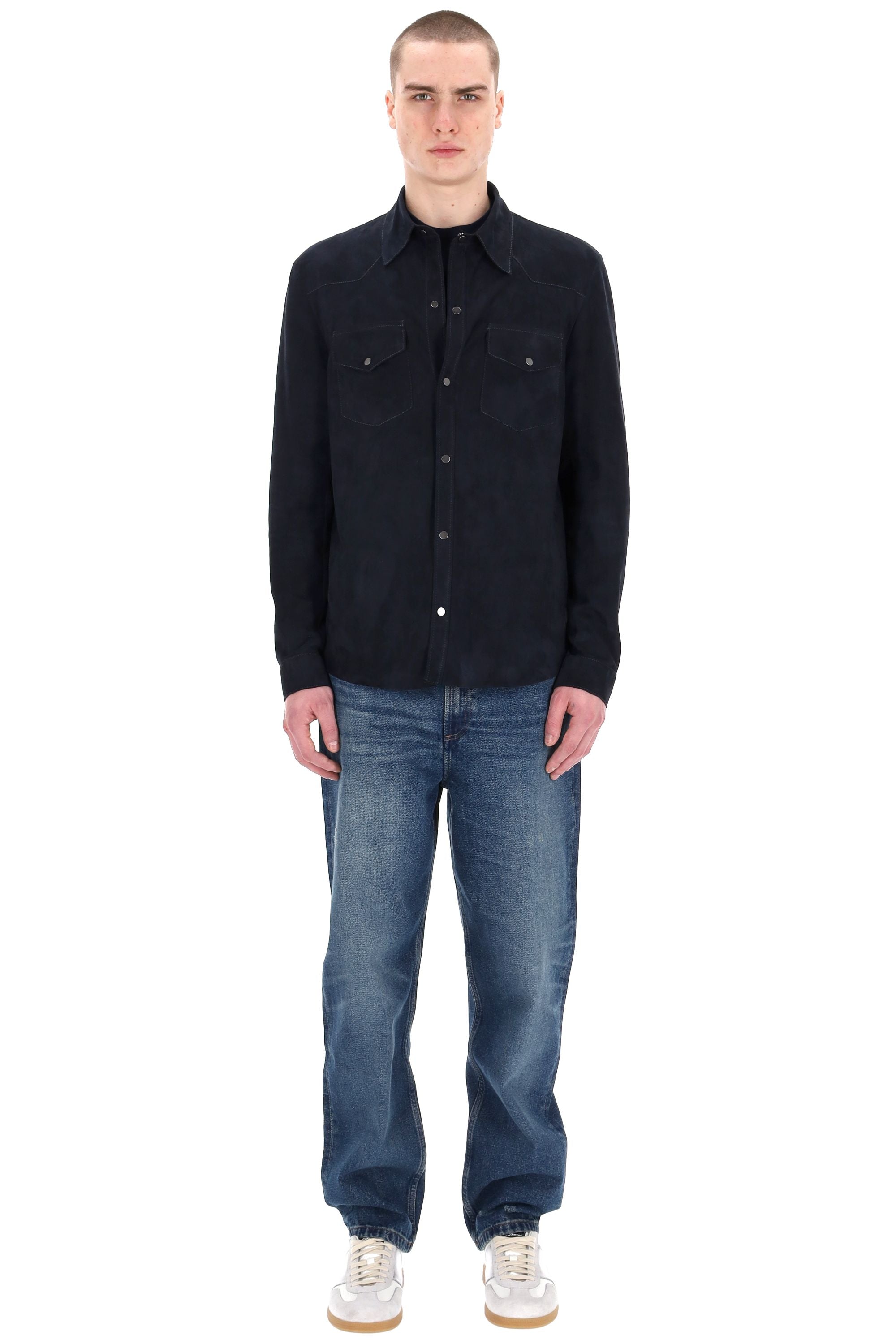 Salvatore Santoro Overshirt superlight in camoscio 48571-U-2 NAVY 