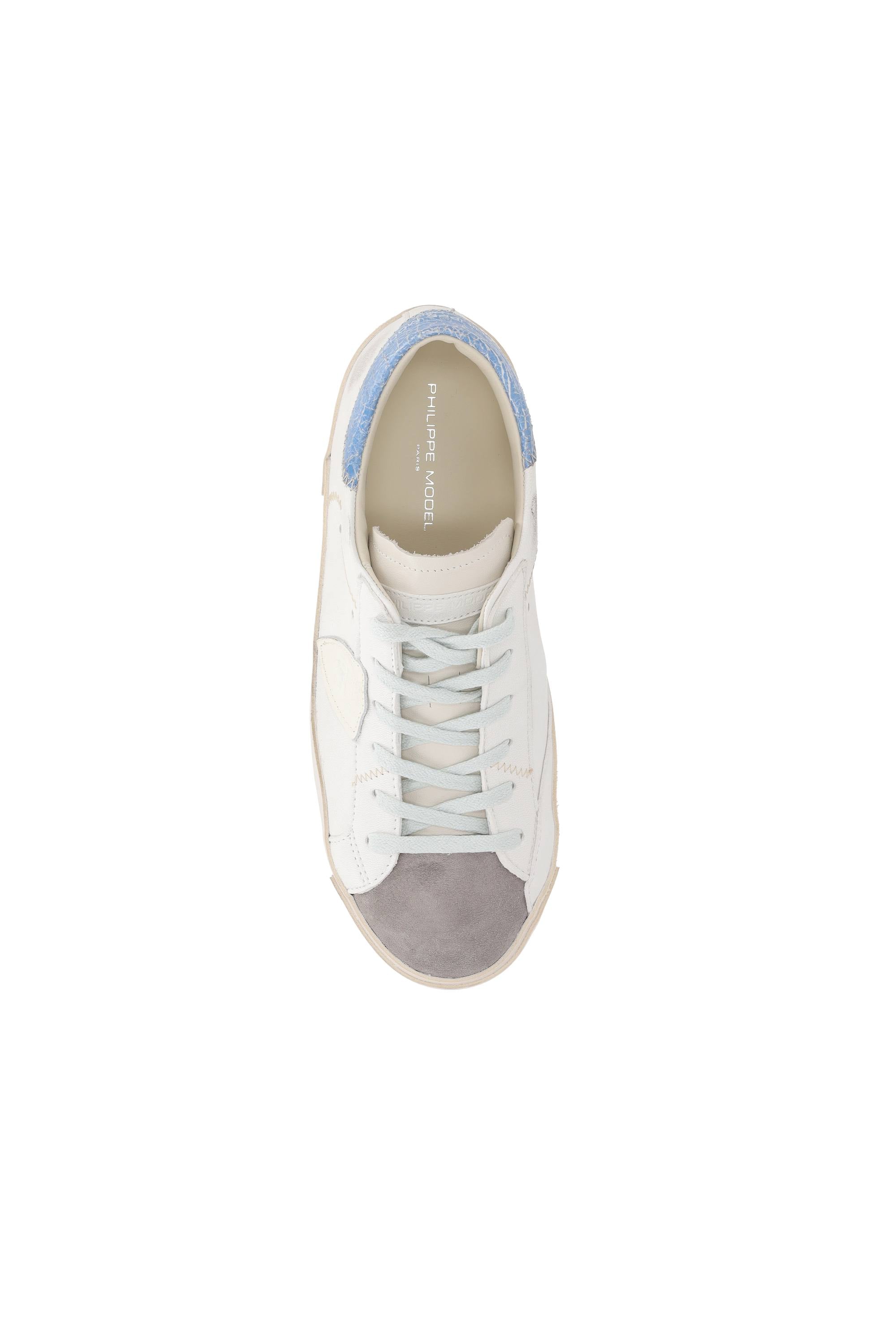 Philippe Model Sneaker Paris in pelle e camoscio talloncino azzurro cracklè PRLU-PRSX/3 WX52 