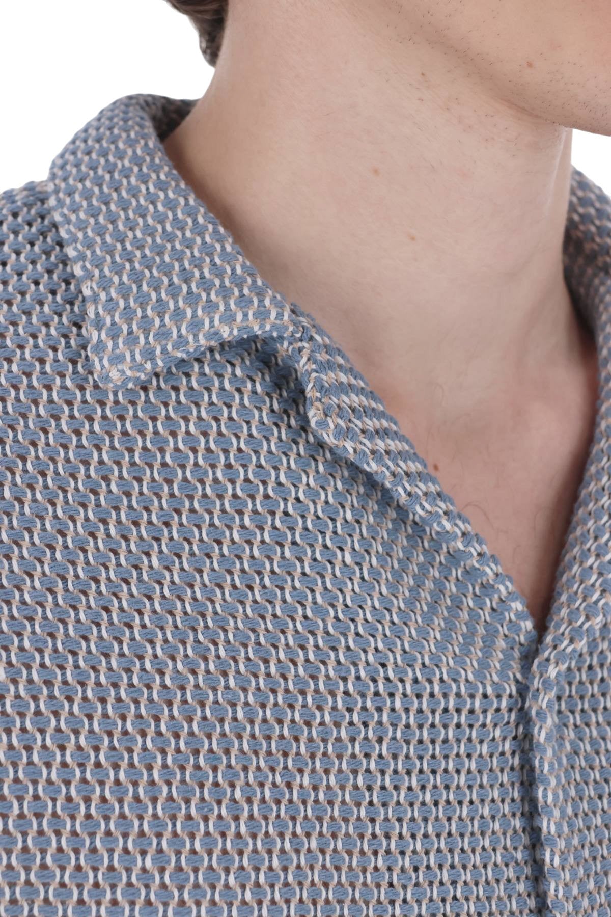 Portuguese Flannel Camicia Agora tramata collo bowling 004 PASTEL BL 