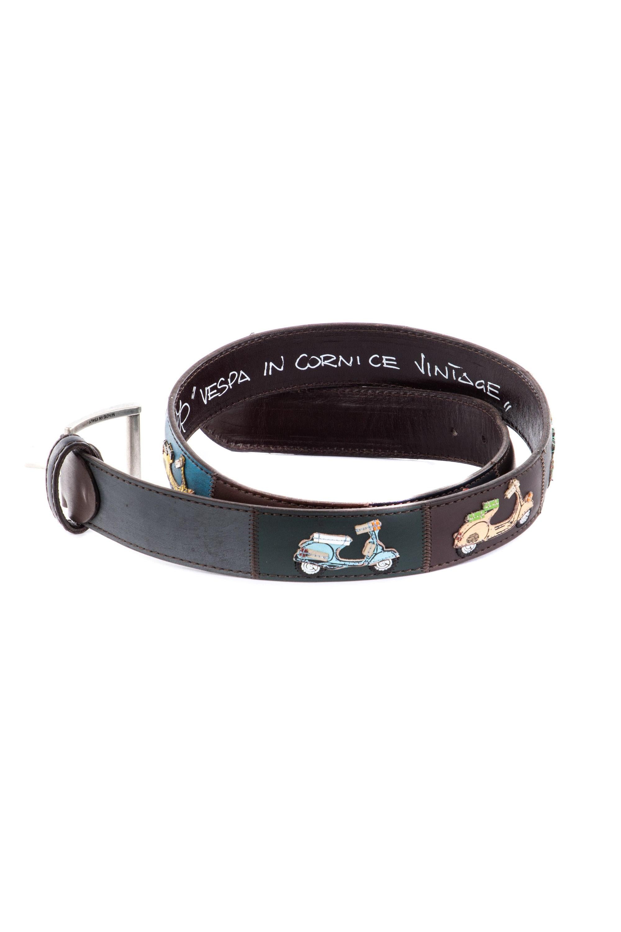 Cintura artigianale in pelle "Vespe in Cornice" VESPA CORN NN Artigianato Italiano 