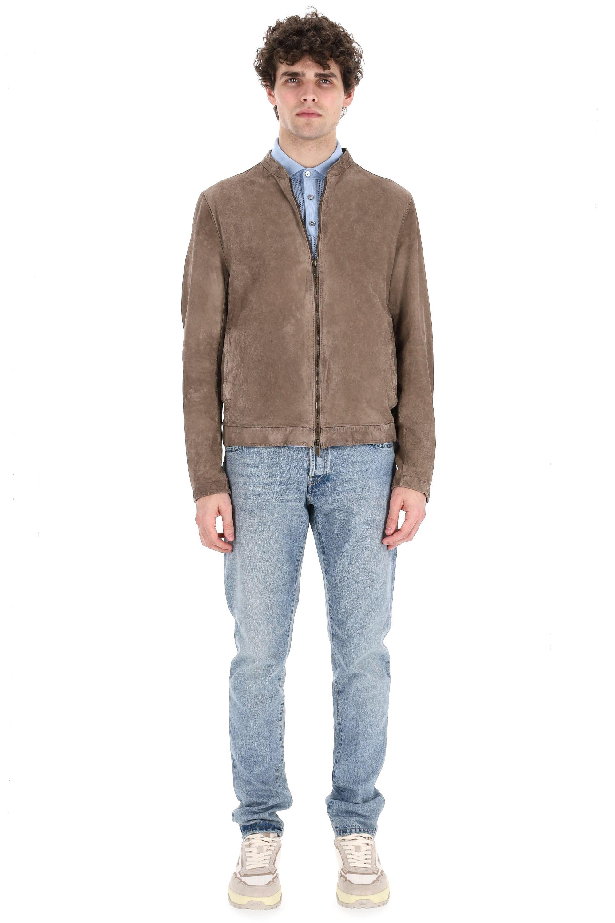Giubbino full zip in pelle di agnello delavè 48526-U NORG_SAND Salvatore Santoro 