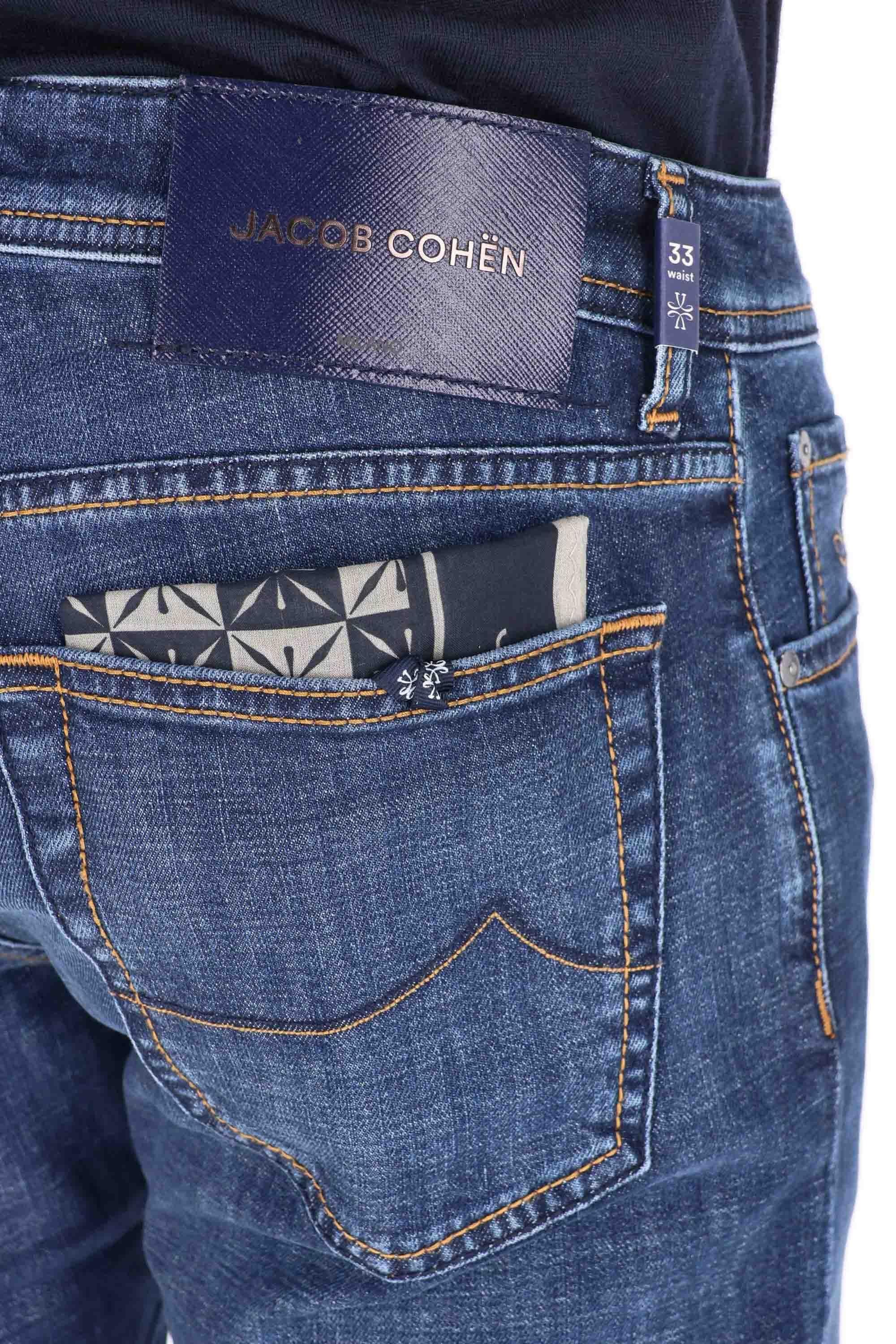 Jacob Cohen Jeans in cotone comfort etichetta in pelle saffiano Nick fit JUM_QE006-032-S3736 100D 