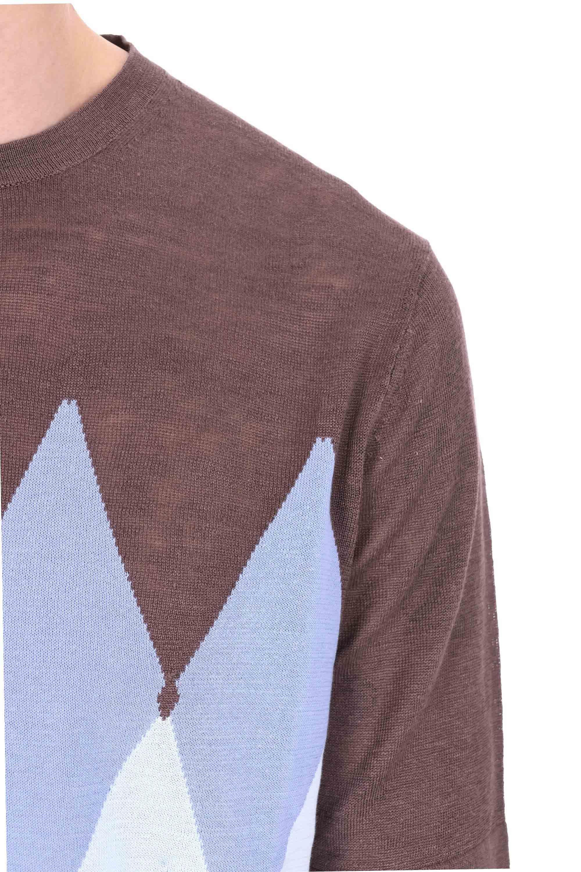 Ballantyne T-shirt girocollo in lino-cotone fantasia diamond argyle B2W025 14L20-2 94524 