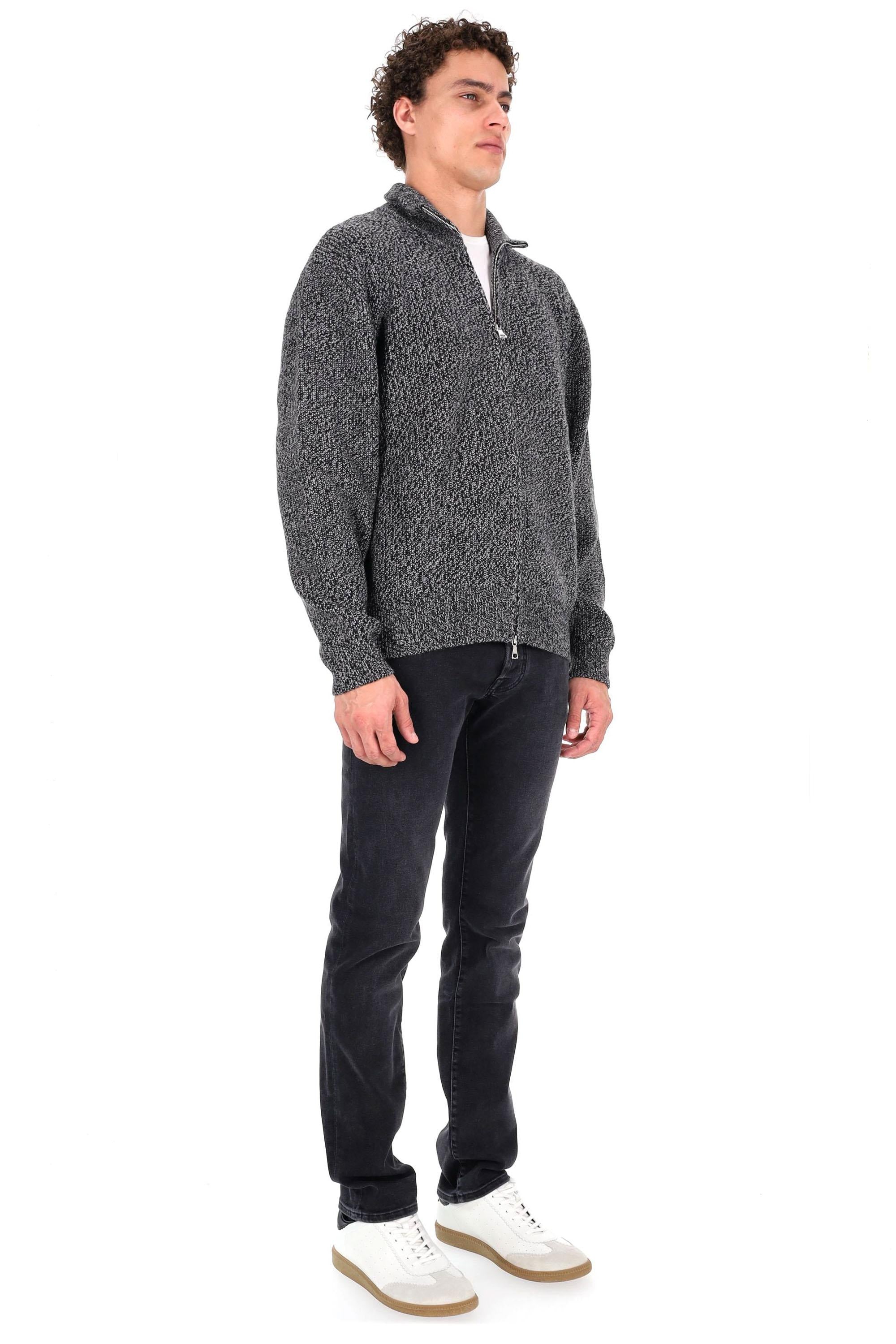 Officine Générale Maglia full zip in lana mouliné a costa inglese MKNT319 BLACK/GREY/ECRU 