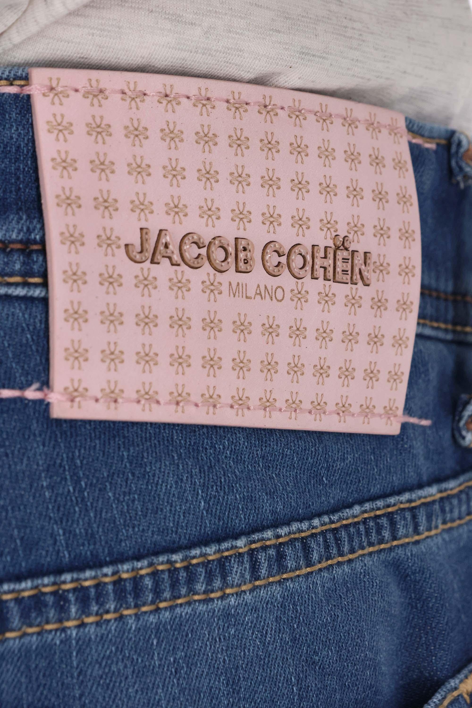 Jacob Cohen Jeans etichetta pelle logata rosa in cotone comfort Nick fit QE006-056-S4255 200D 