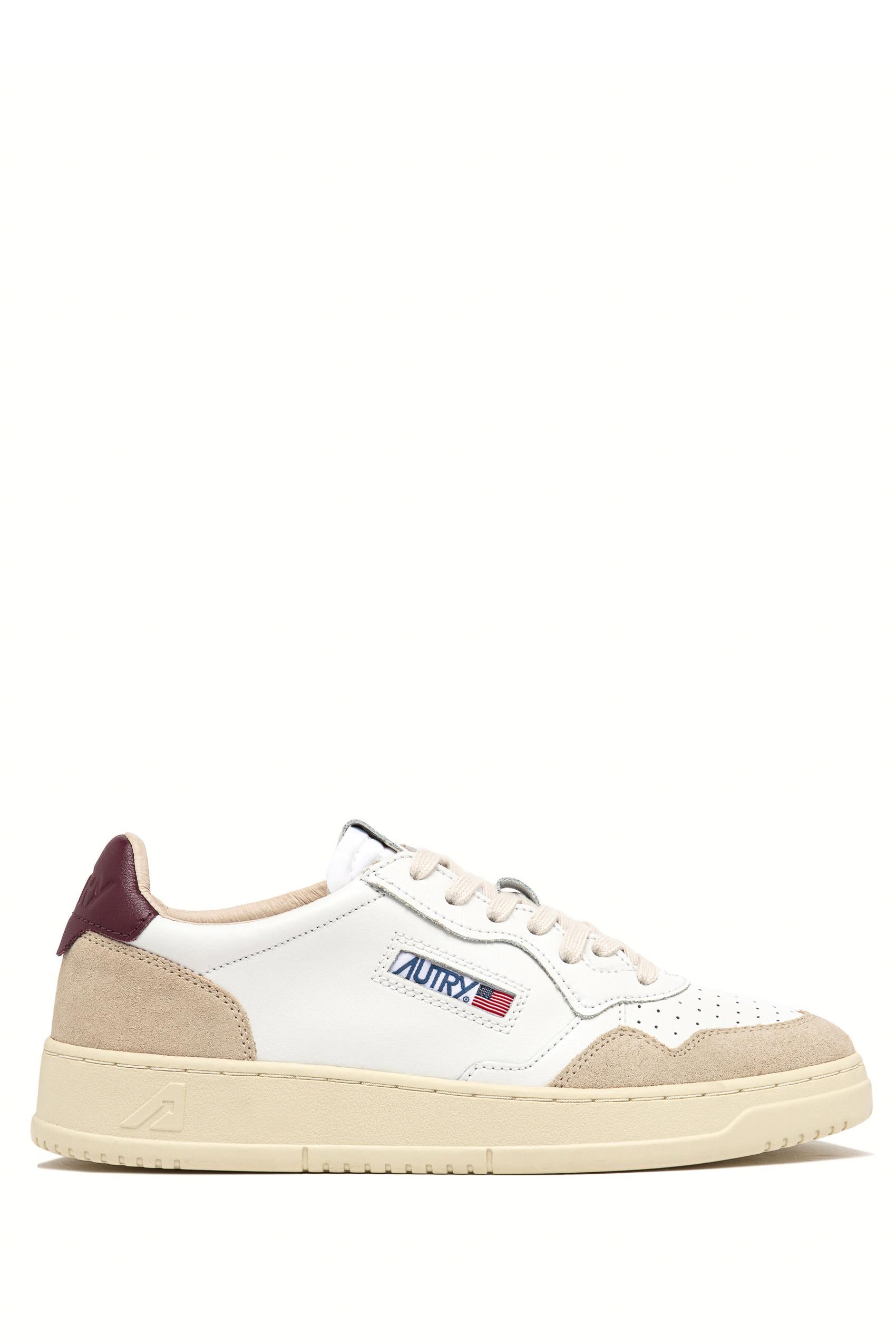 Sneaker donna in pelle e camoscio talloncino bordeaux AULW LS03 WHT/BURGUND Autry 