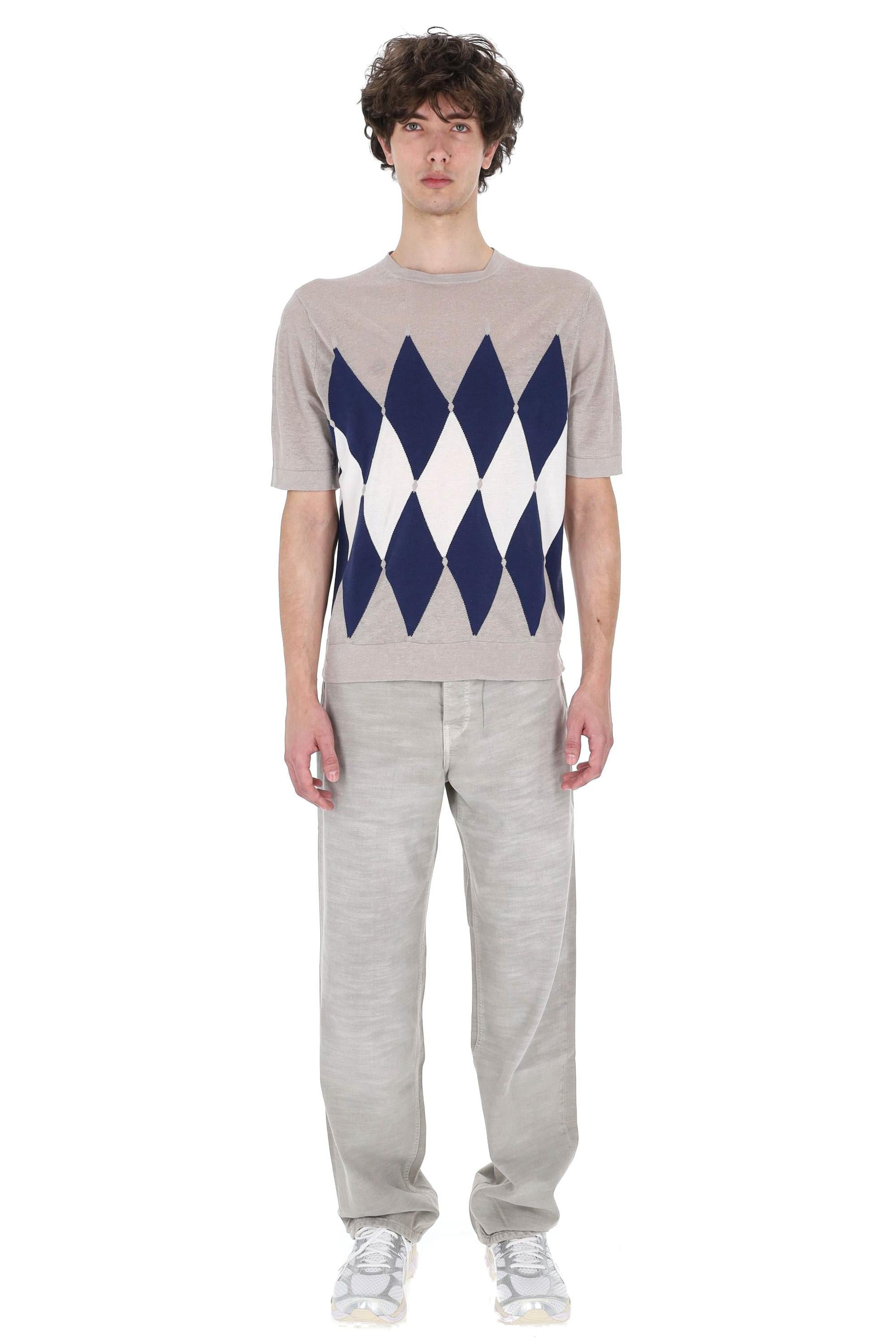 Ballantyne T-shirt girocollo in lino-cotone fantasia diamond argyle B2W025 14L20 95020 