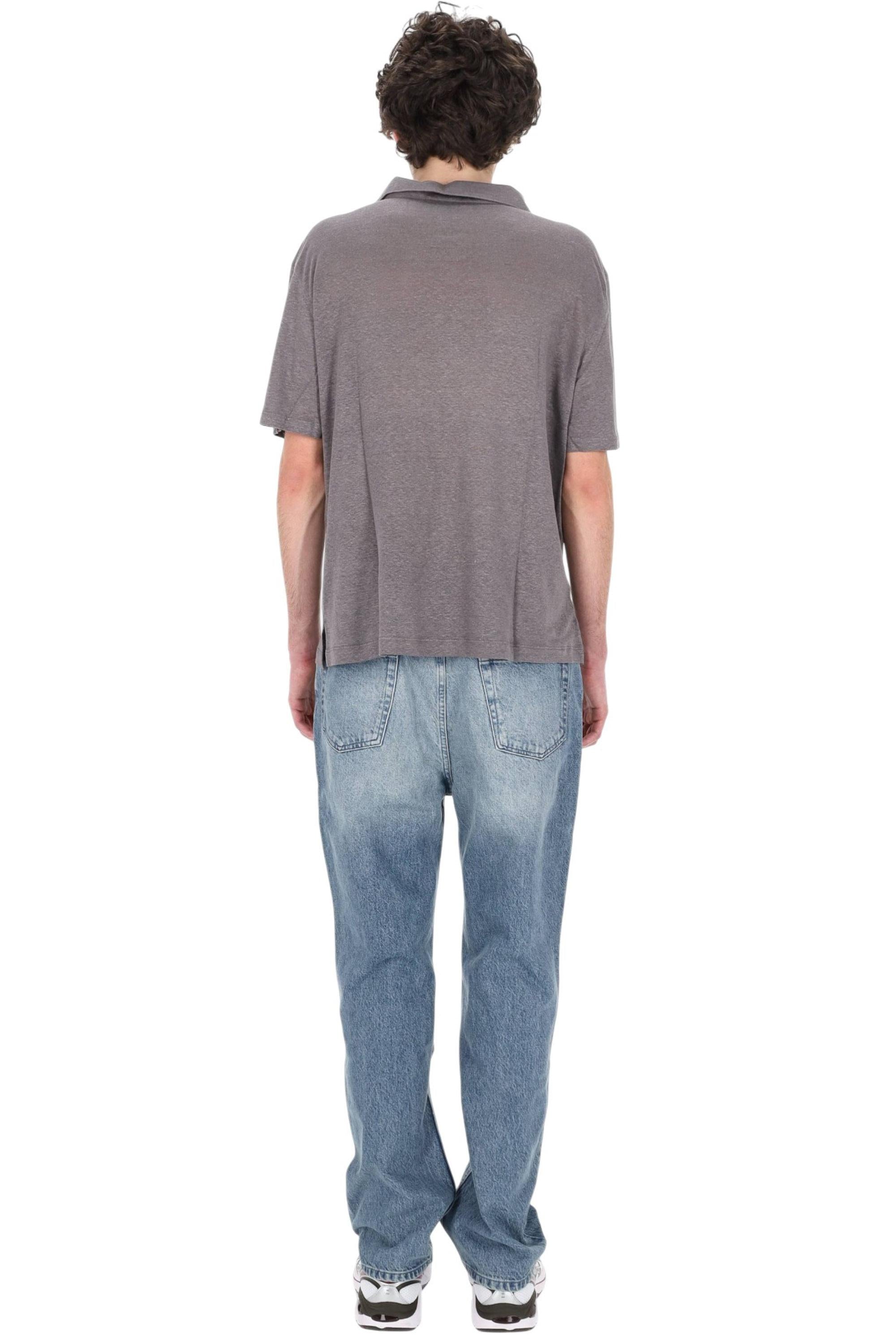 Officine Générale Polo in lino open collar MTEE214 SMOKED PEARL 