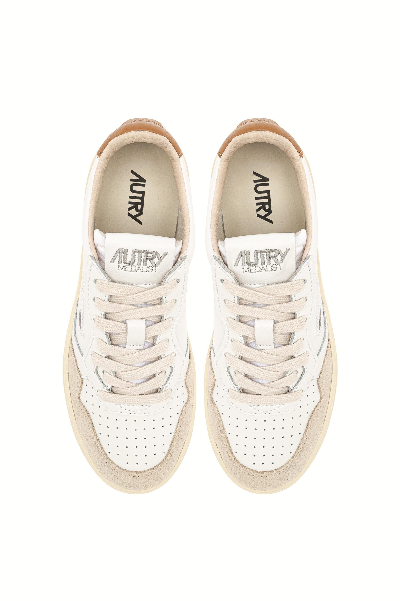 Sneaker donna in pelle e camoscio talloncino nocciola AULW LS02 WHT/BRNSUG Autry 