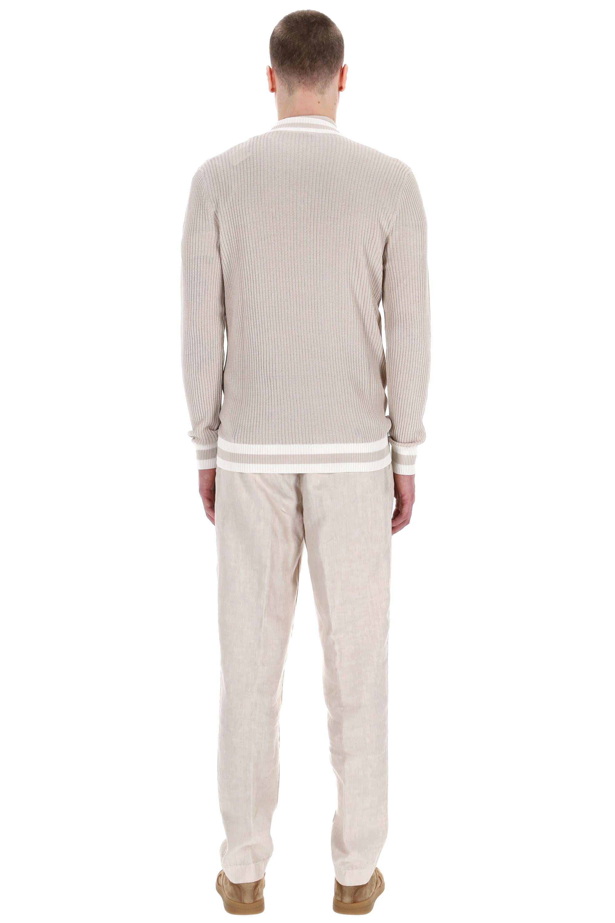 Eleventy Maglia scollo V in cotone con profili in contrasto K76MAGK51 02-01 