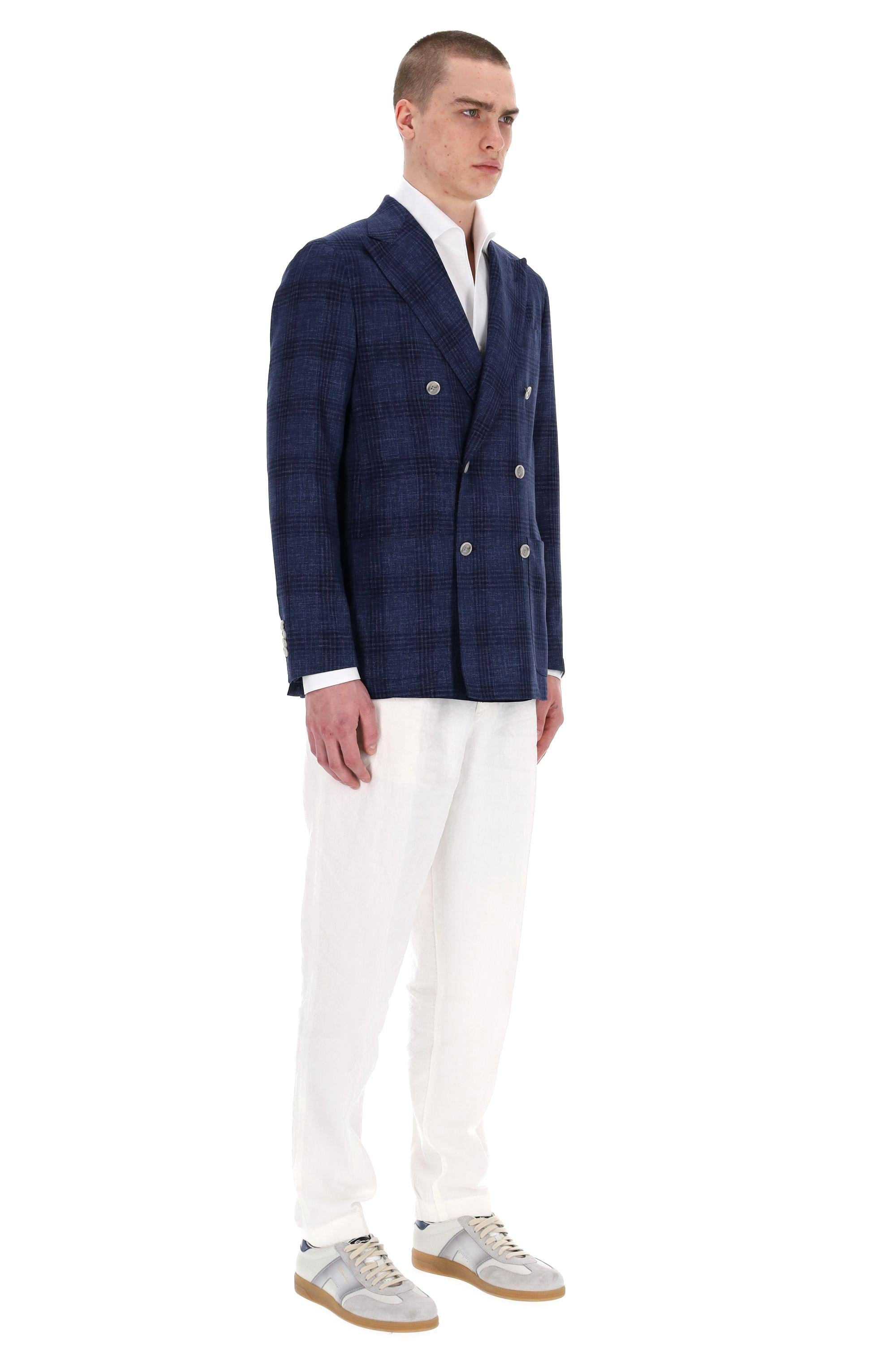 Giacca sartoriale doppiopetto in lana vergine Principe di Galles DP_48046 0001 Barba 