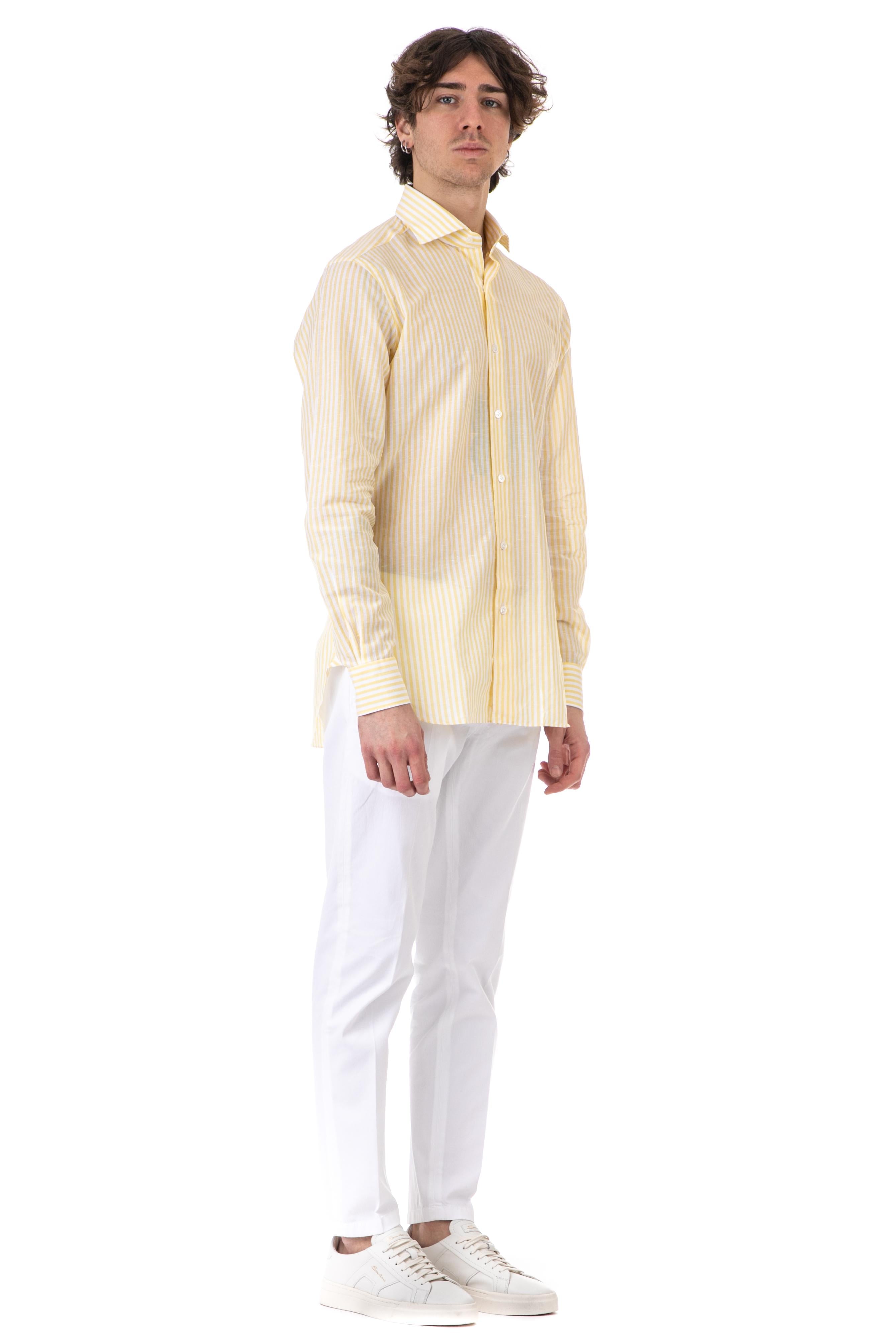 Camicia bacchettata in cotone-lino linea culto K1U13P0134036.U 03 Barba 