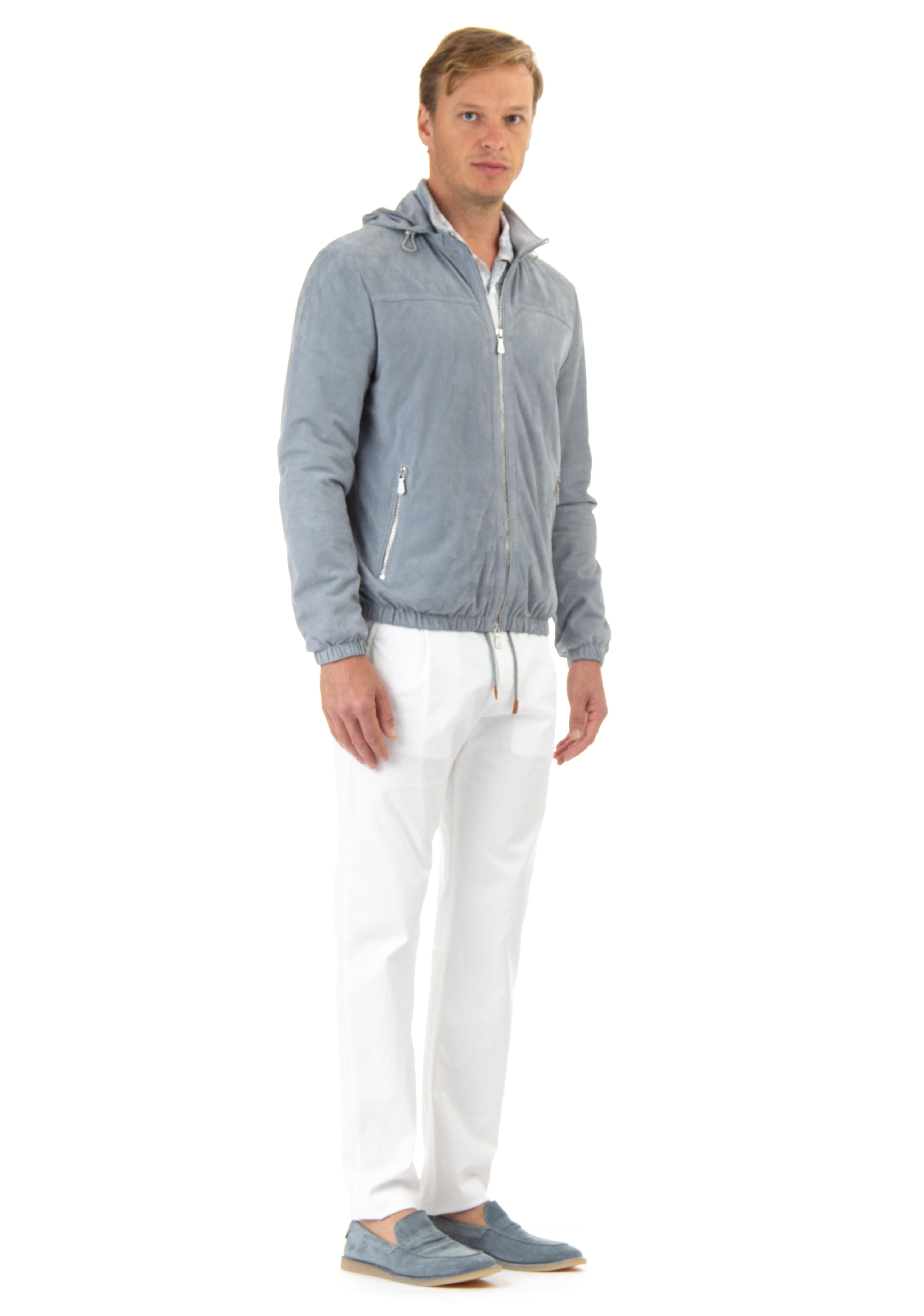 Giubbino bomber in camoscio con cappuccio staccabile G75GBTG13 PEL0G014 08 Eleventy 